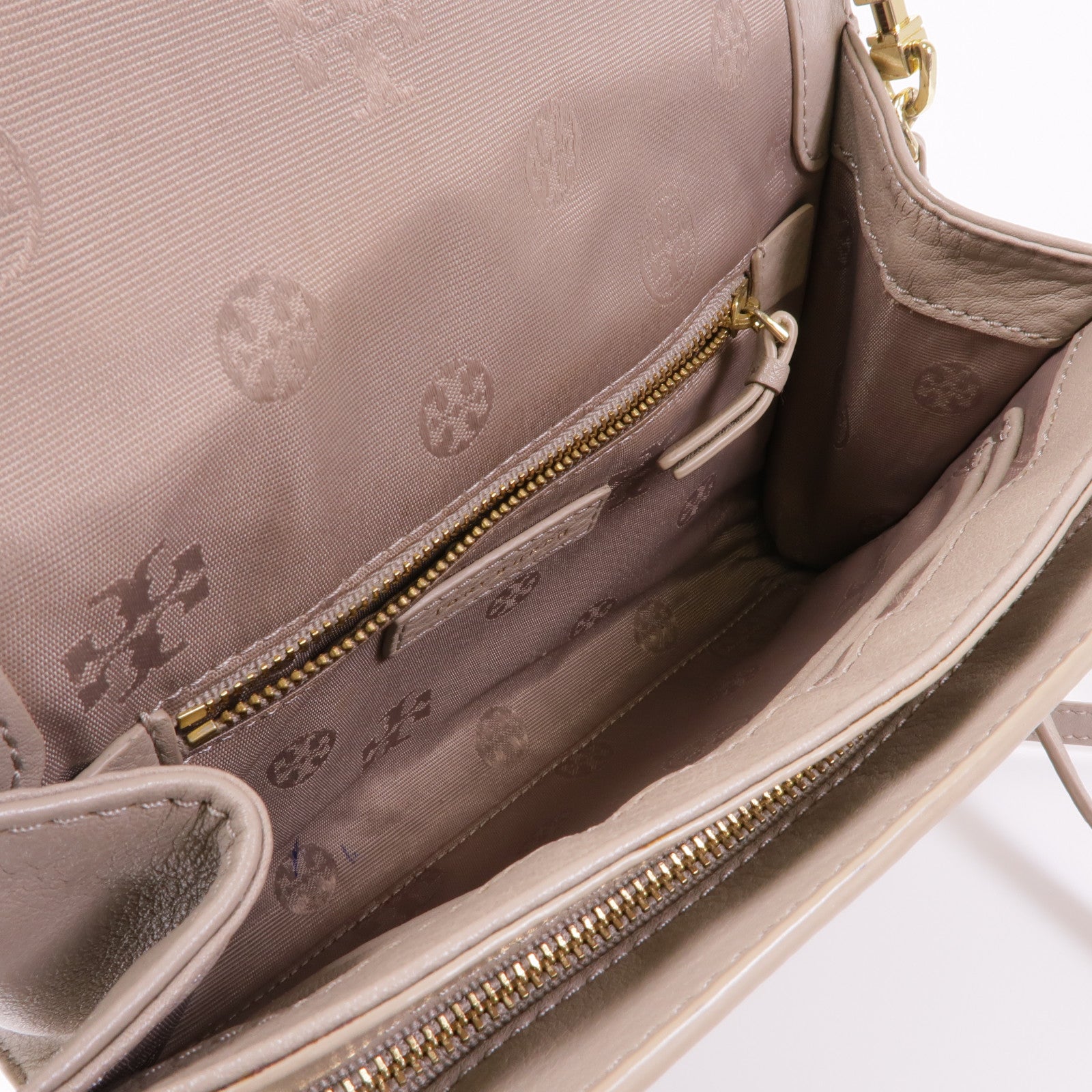 TORY BURCH GHW Shoulder Bag Calfskin Leather Grey