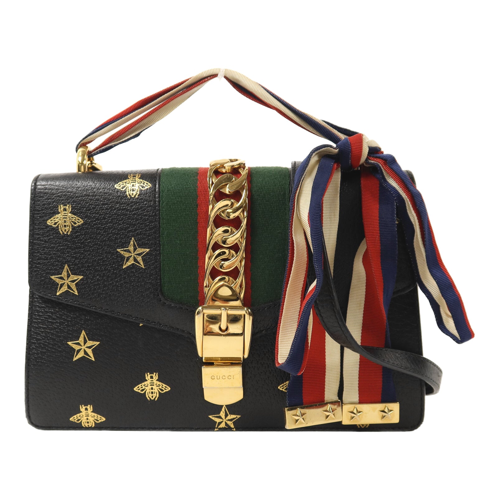 GUCCI 牛皮皮革Sylvie Bee Star金扣手挽肩背兩用袋
