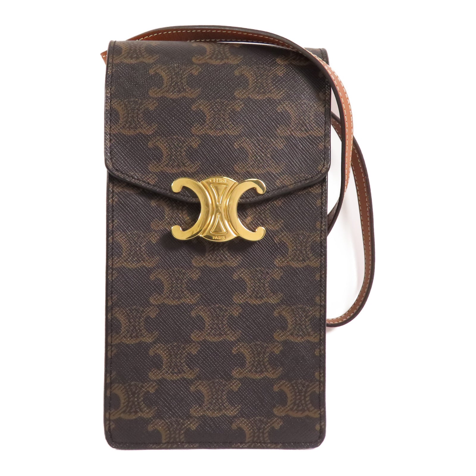 CELINE Trionphe帆布Phone Pouch金扣肩背袋