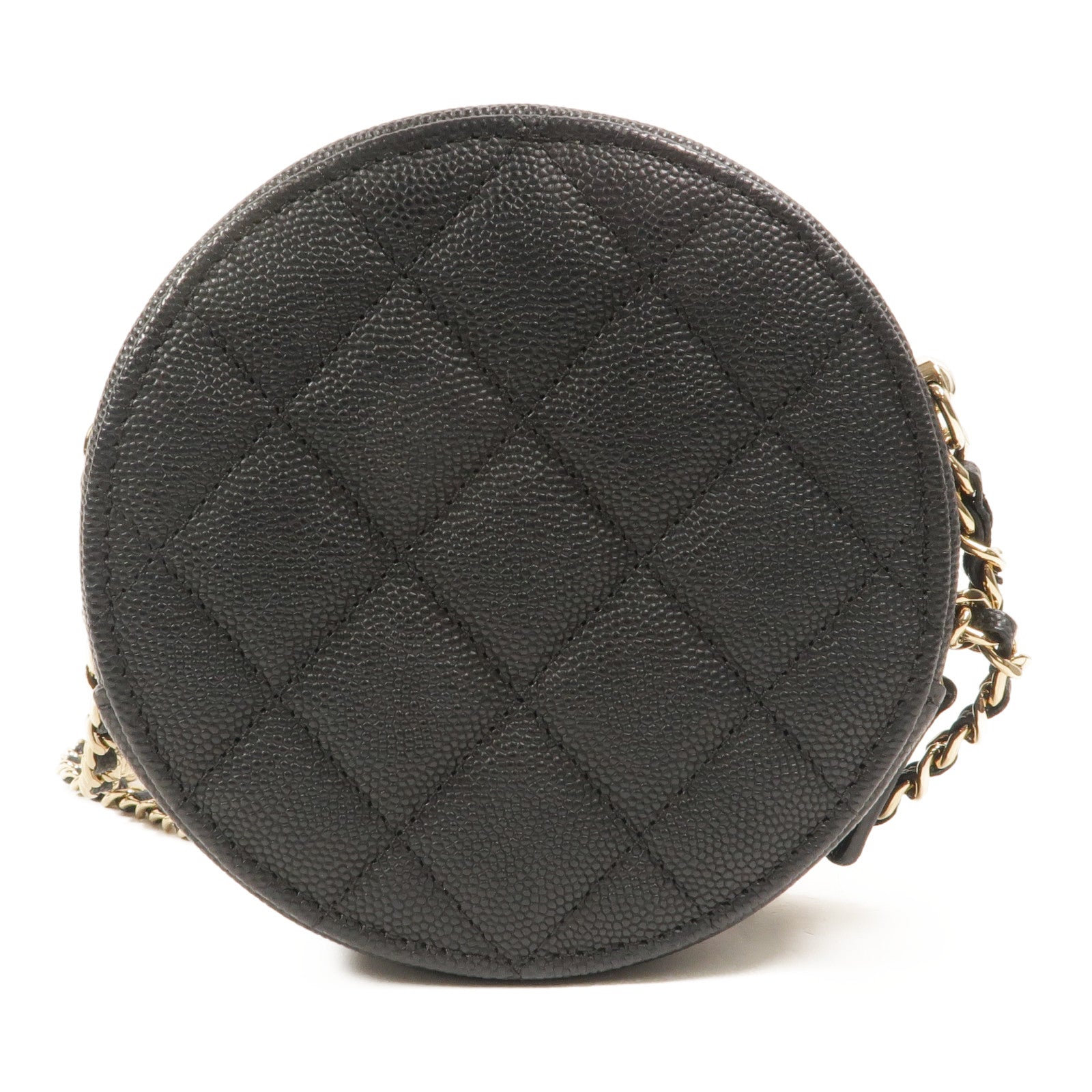 CHANEL 牛皮皮革Round Vanity Case鏈帶肩背袋