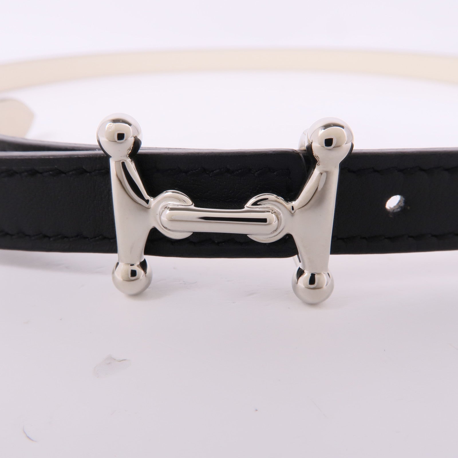 HERMES Swift皮革/金屬H Belt銀扣皮帶