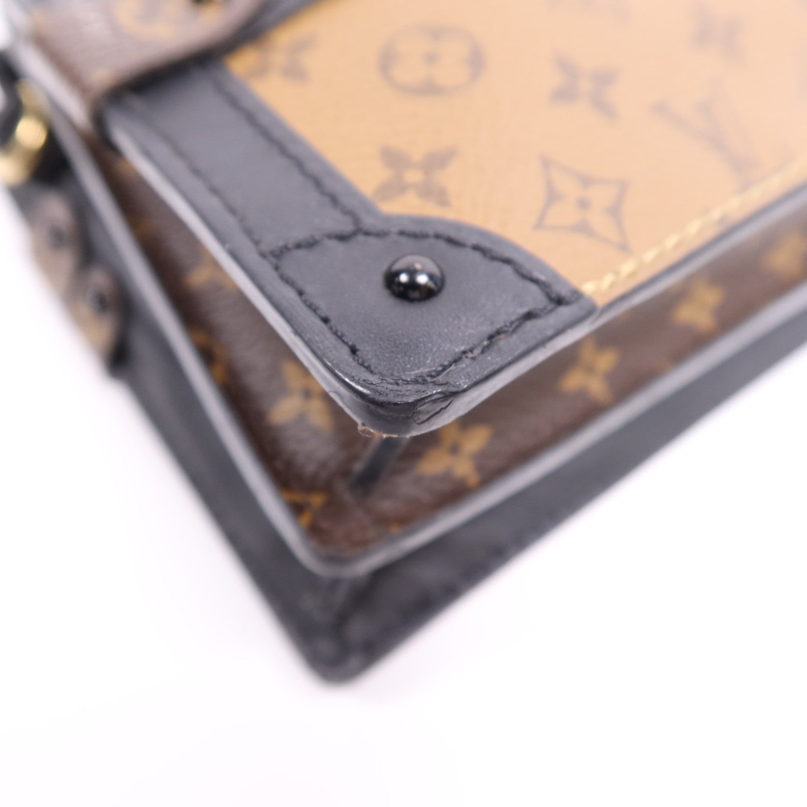 LOUIS VUITTON Monogram Reverse Trunk Clutch金扣肩背袋棕色
