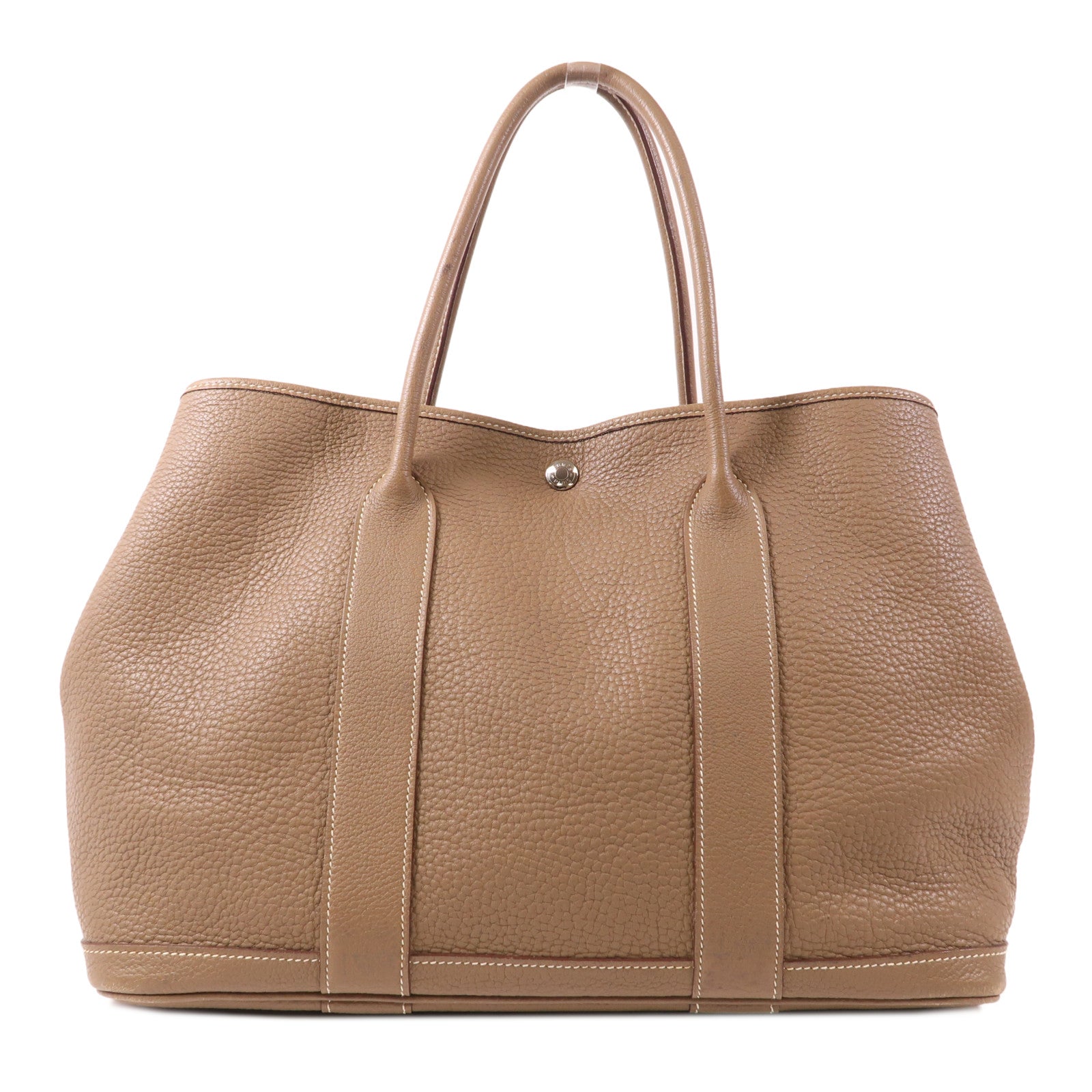 HERMES PHW Garden Party PM Handbag Negonda Leather Etoupe