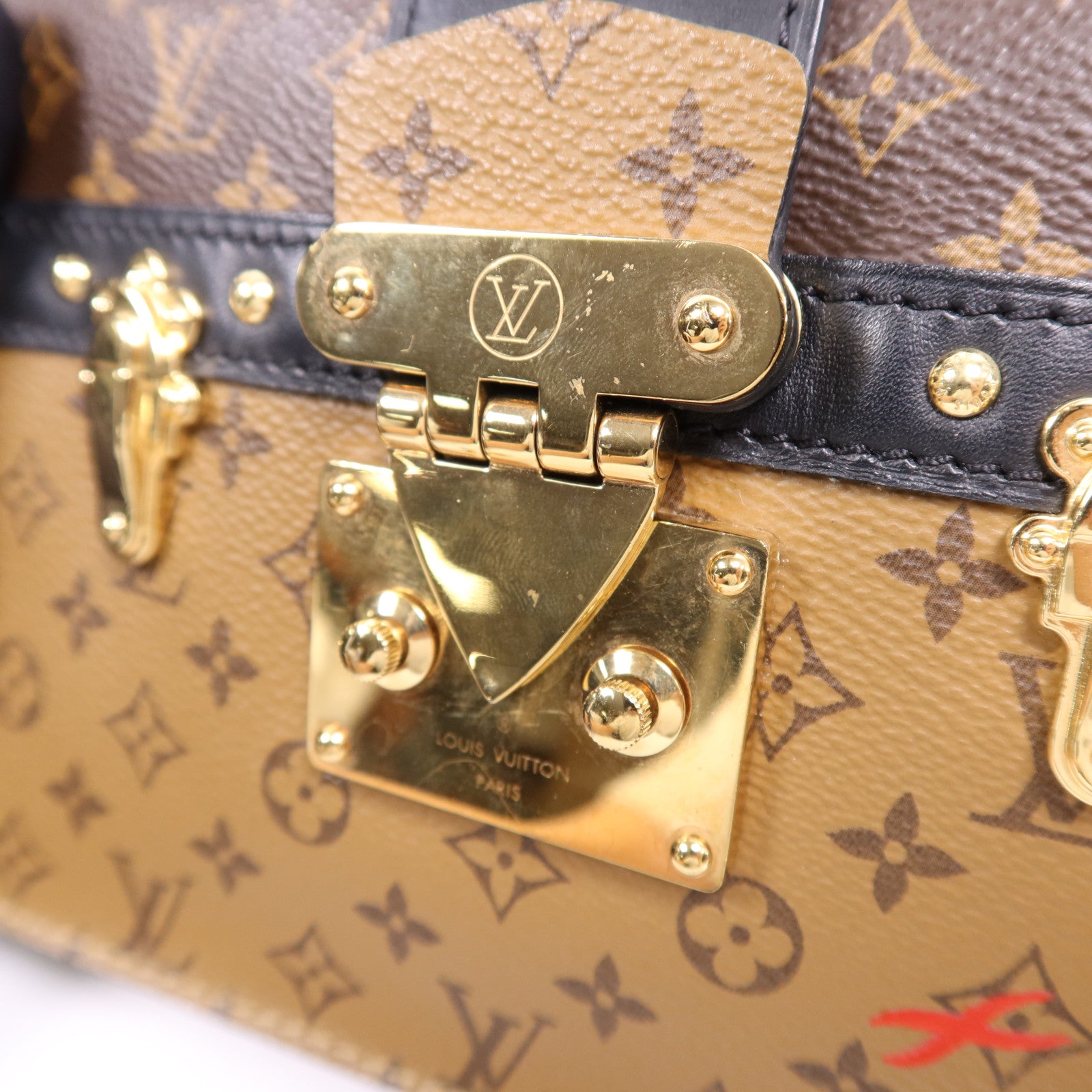 LOUIS VUITTON Monogram Reverse Trunk Clutch金扣肩背袋棕色