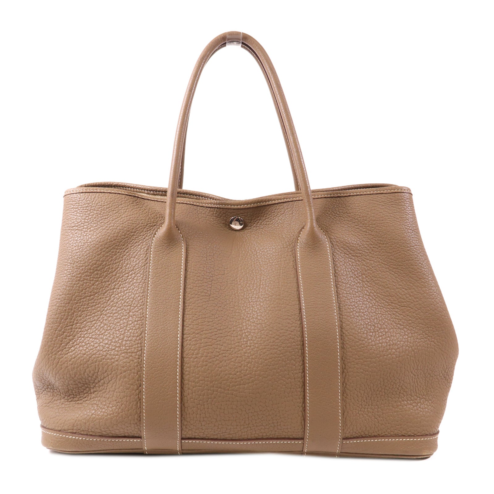 HERMES PHW Garden Party PM Handbag Negonda Leather Etoupe