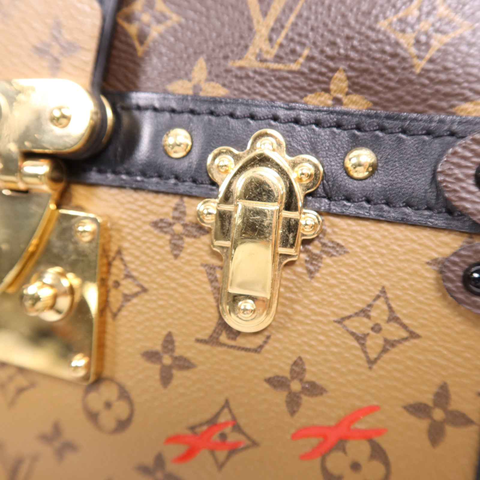 LOUIS VUITTON Monogram Reverse Trunk Clutch金扣肩背袋棕色