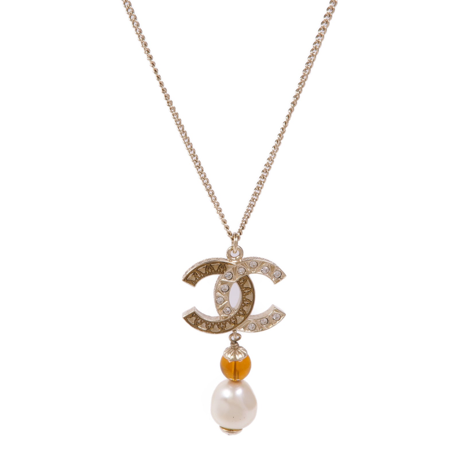 CHANEL CC Necklace Metal Gold White Orange