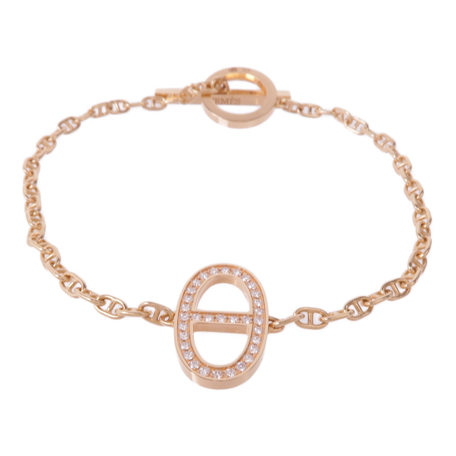 HERMES 18K玫瑰金Chaine D'Ancre Contour Diamond Bracelets鑽石手鏈