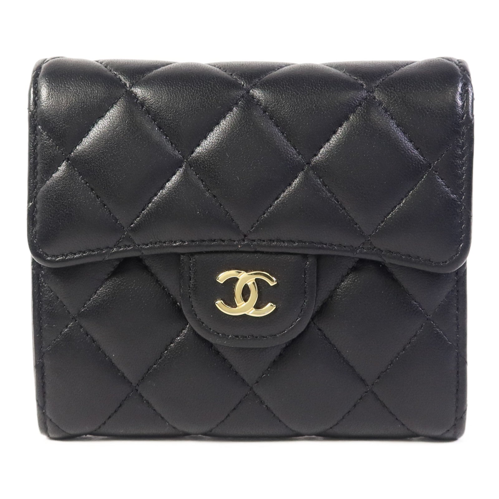 CHANEL 羊皮皮革Trifold Wallet金扣錢包