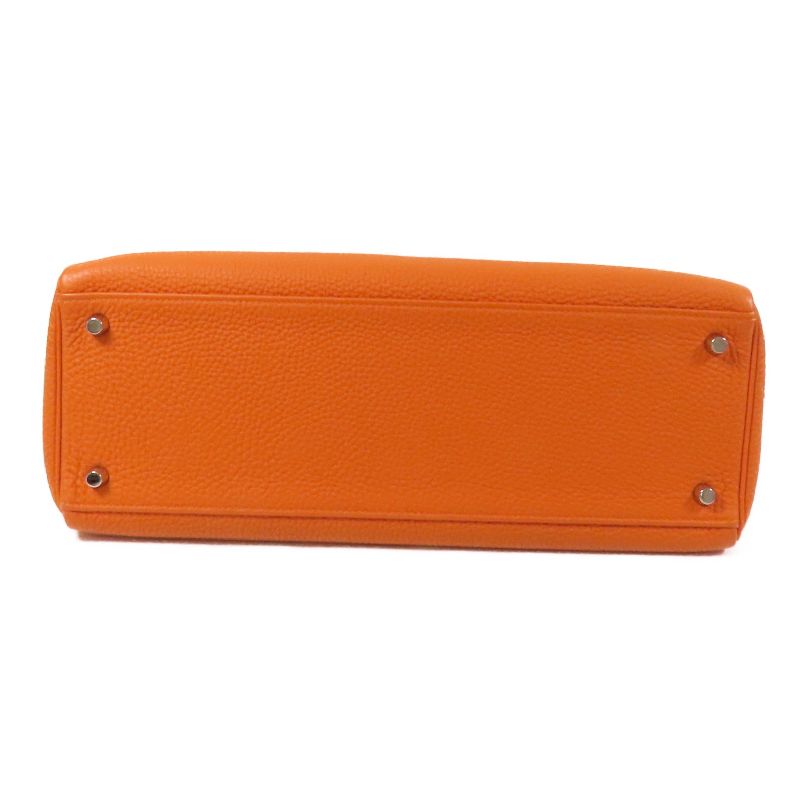 HERMES Clemence皮革Kelly 35銀扣手挽肩背兩用袋Classic Orange