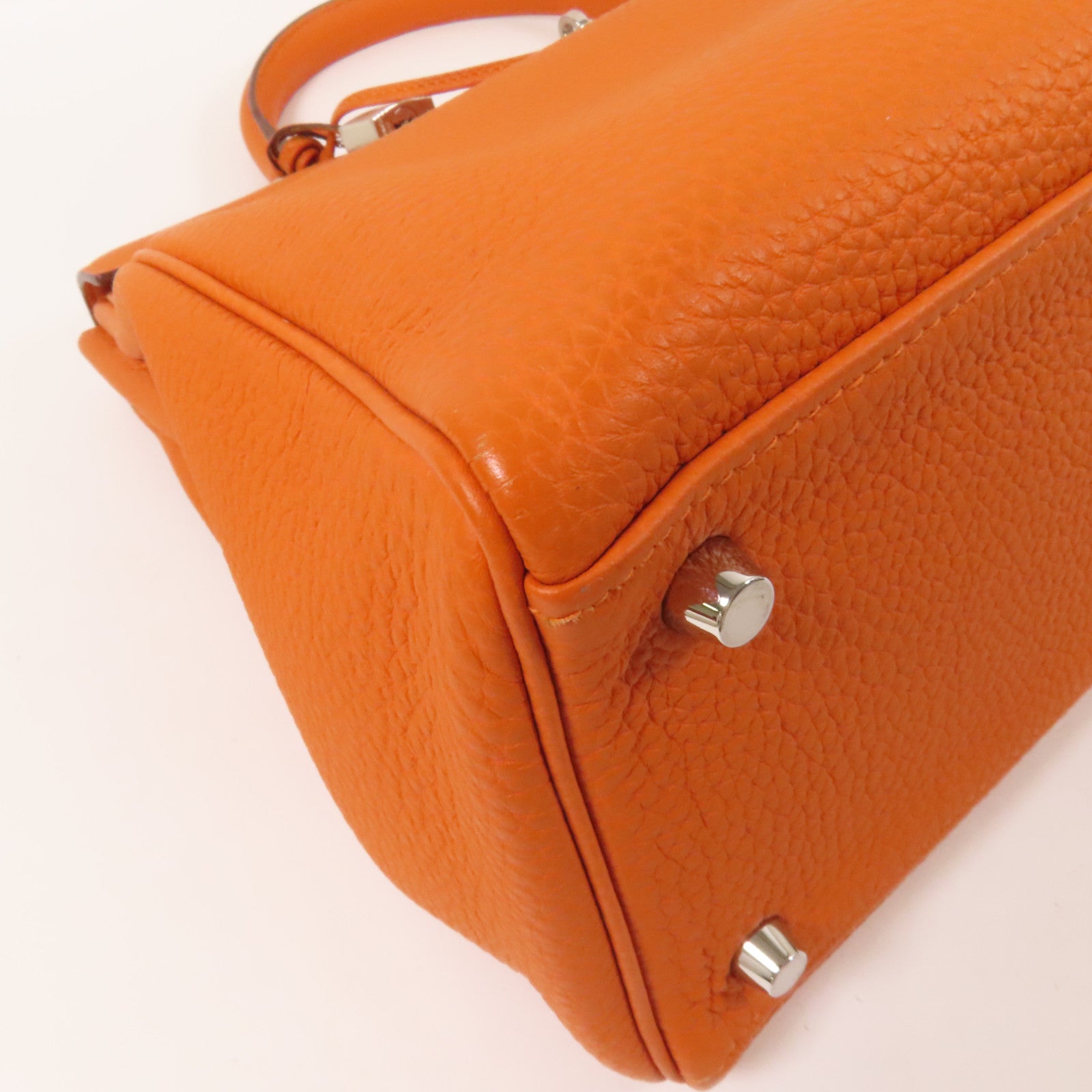 HERMES Clemence皮革Kelly 35銀扣手挽肩背兩用袋Classic Orange