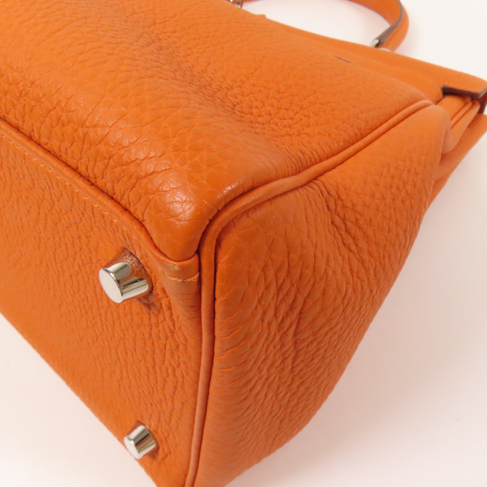 HERMES Clemence皮革Kelly 35銀扣手挽肩背兩用袋Classic Orange
