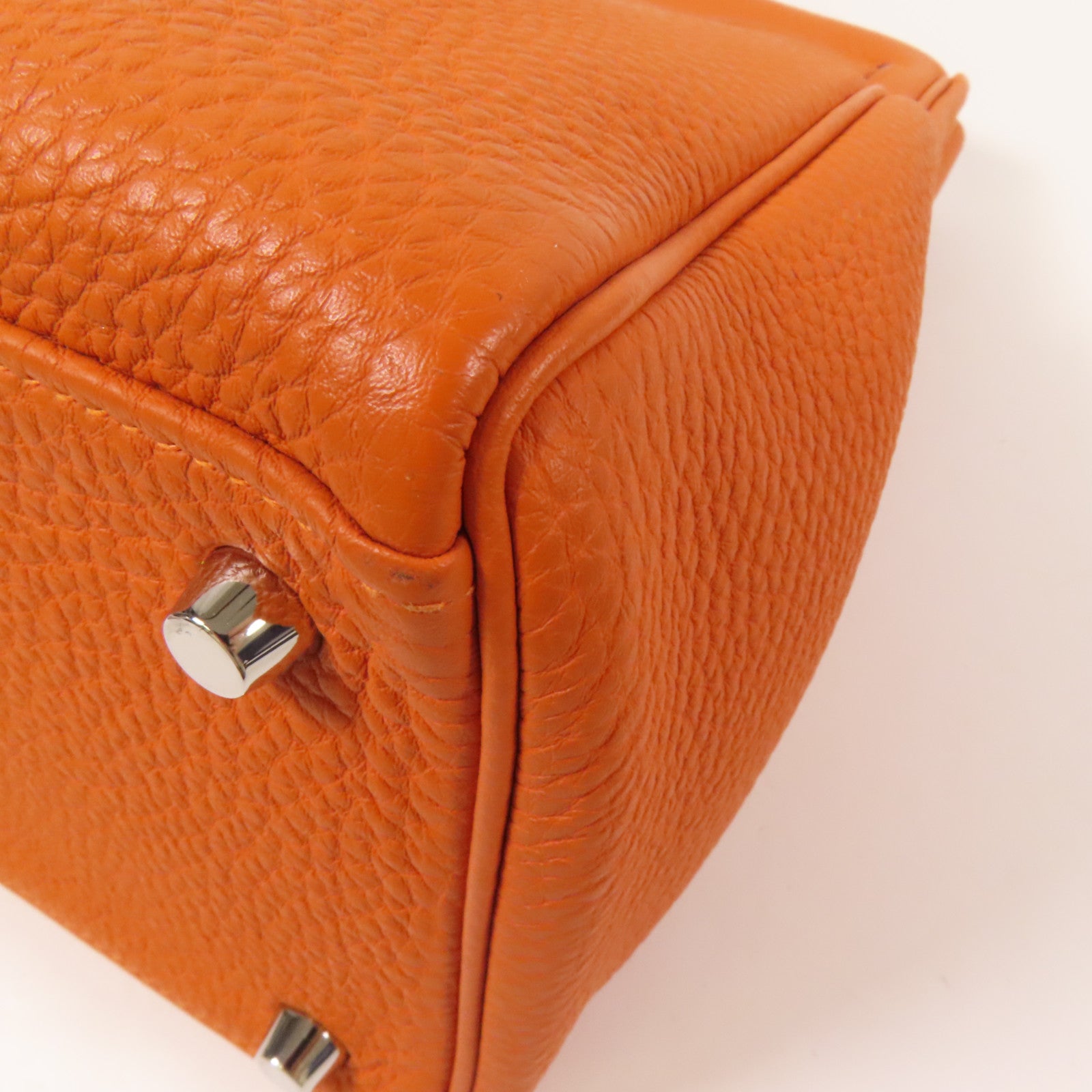 HERMES Clemence皮革Kelly 35銀扣手挽肩背兩用袋Classic Orange