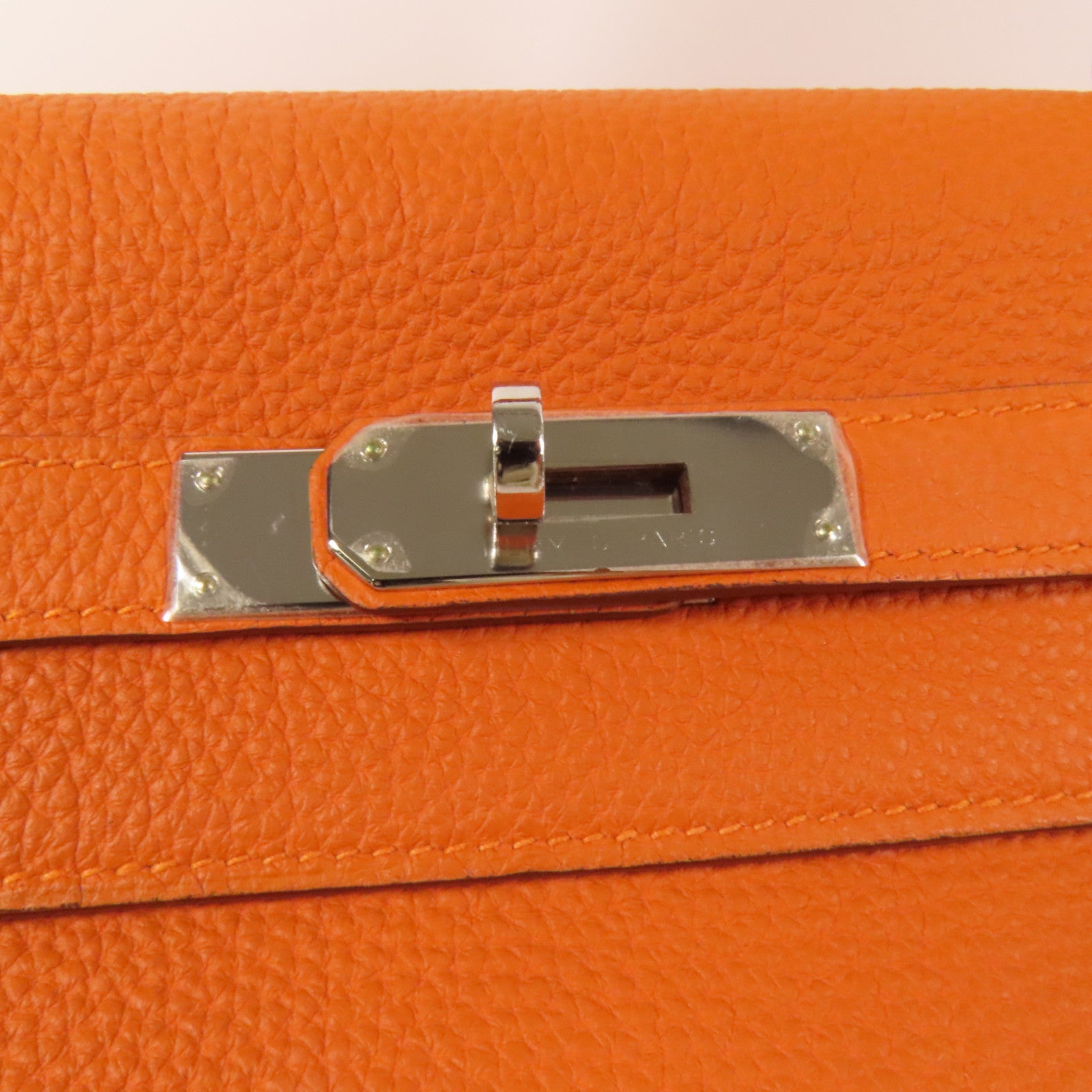 HERMES Clemence皮革Kelly 35銀扣手挽肩背兩用袋Classic Orange
