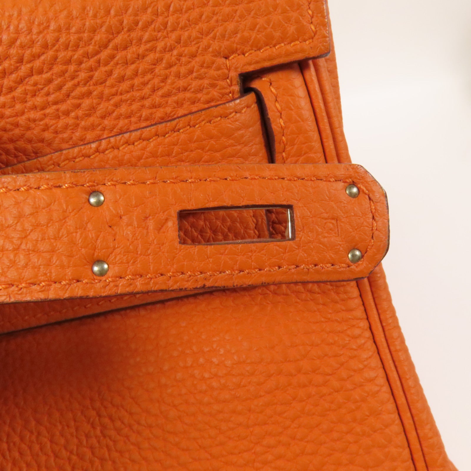 HERMES Clemence皮革Kelly 35銀扣手挽肩背兩用袋Classic Orange