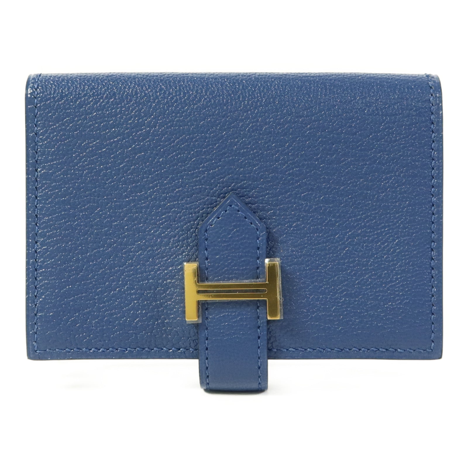 HERMES Chevre皮革Mini Bearn Card Case金扣卡片套Navy