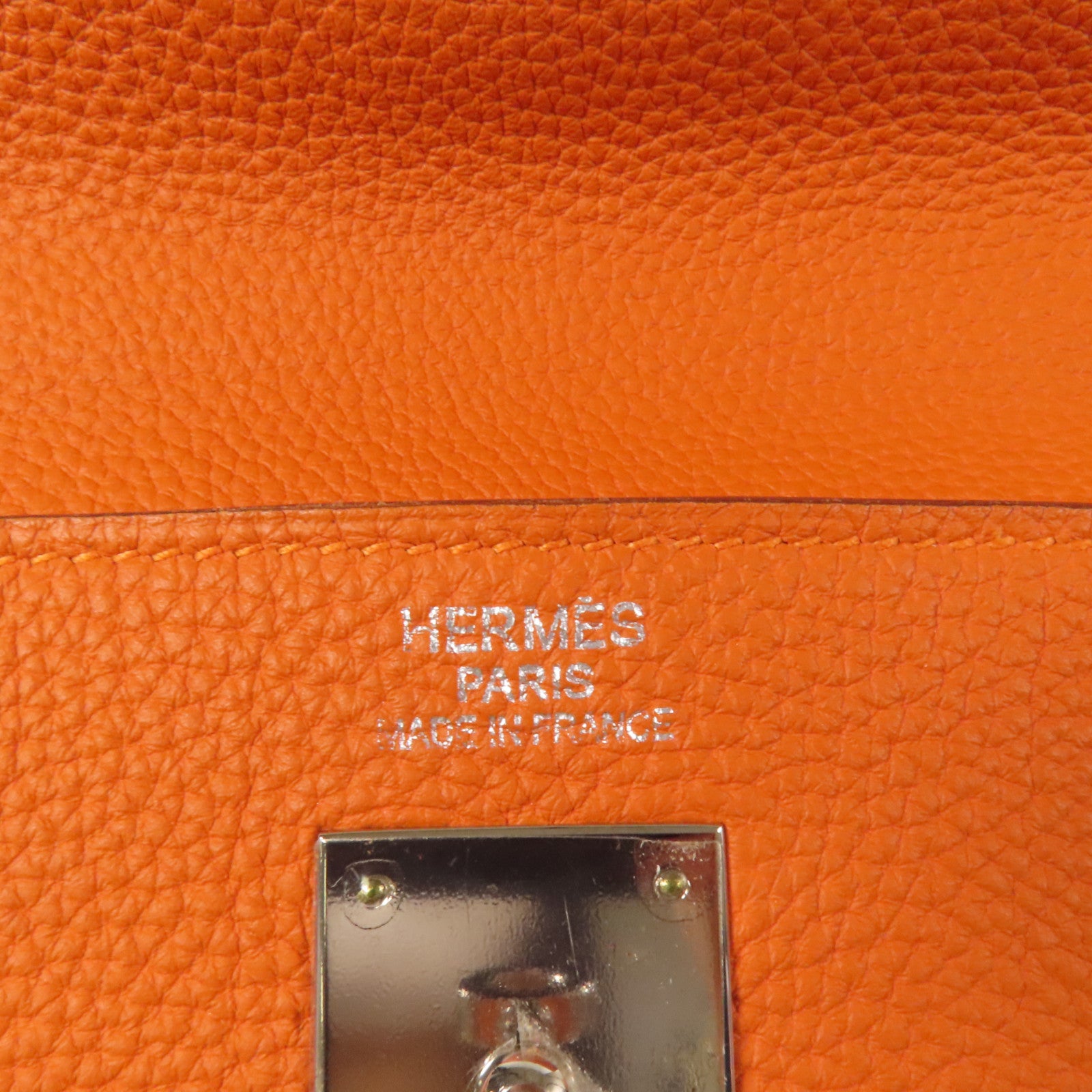 HERMES Clemence皮革Kelly 35銀扣手挽肩背兩用袋Classic Orange