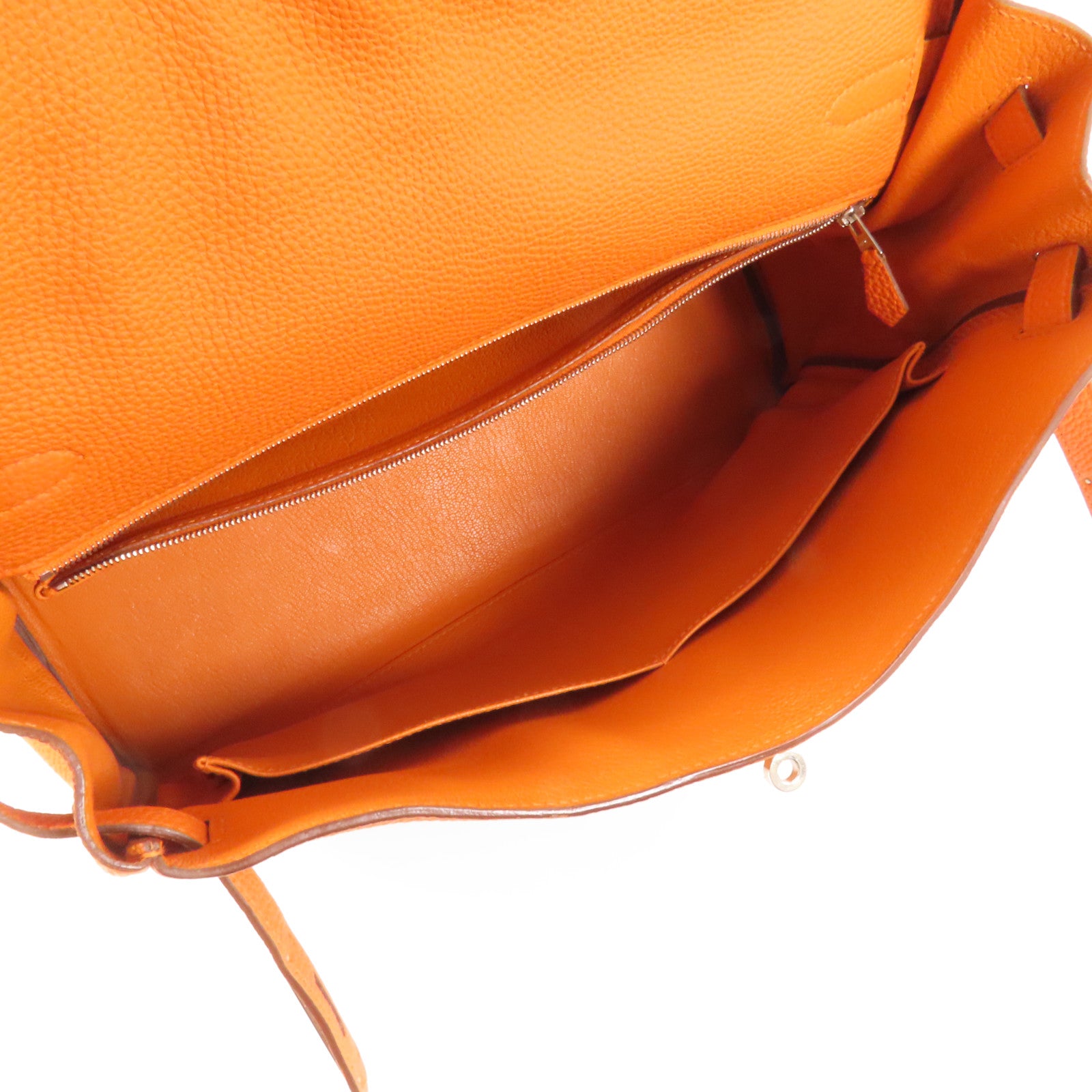 HERMES Clemence皮革Kelly 35銀扣手挽肩背兩用袋Classic Orange
