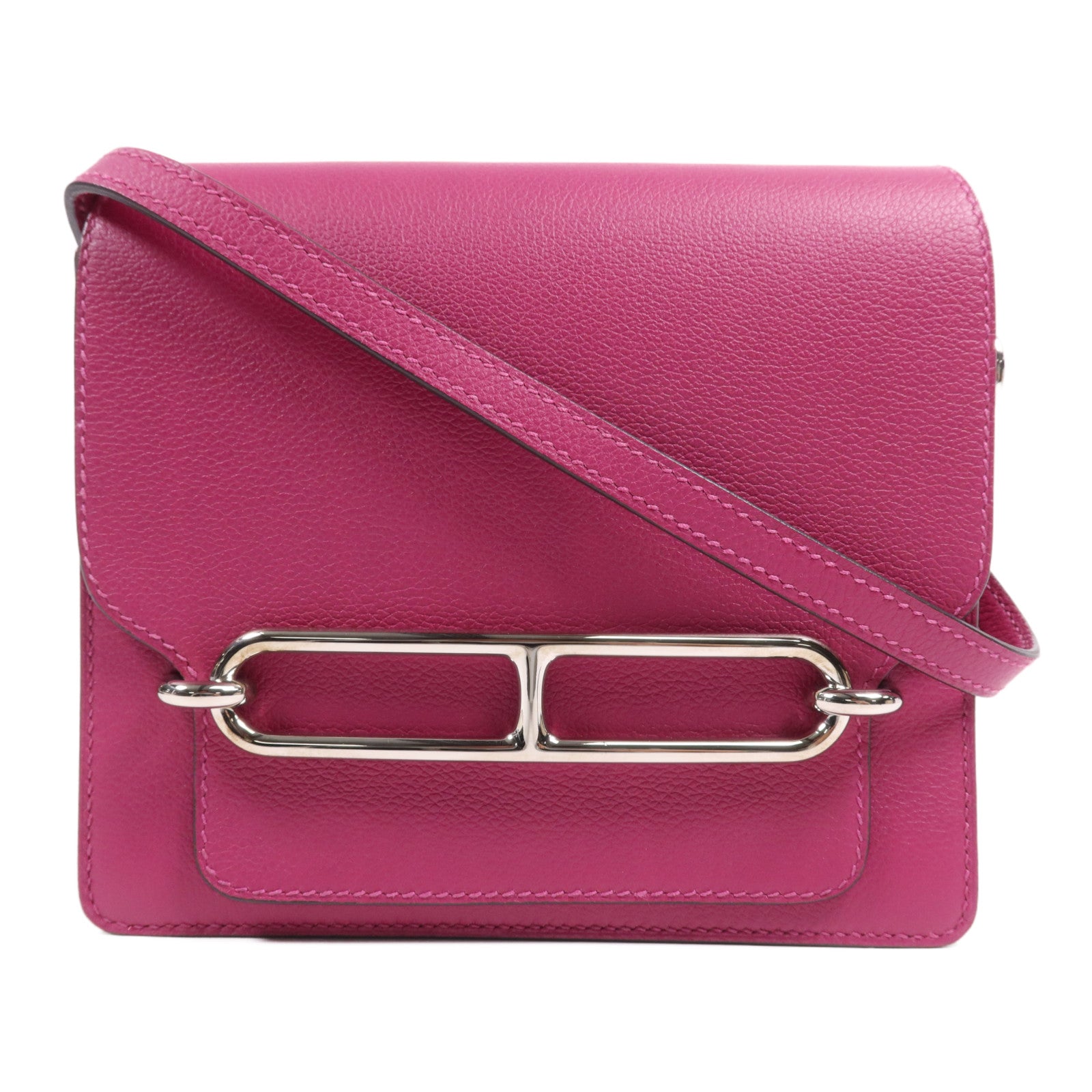 HERMES Evercolor皮革Roulis Mini銀扣肩背袋Rose Purple