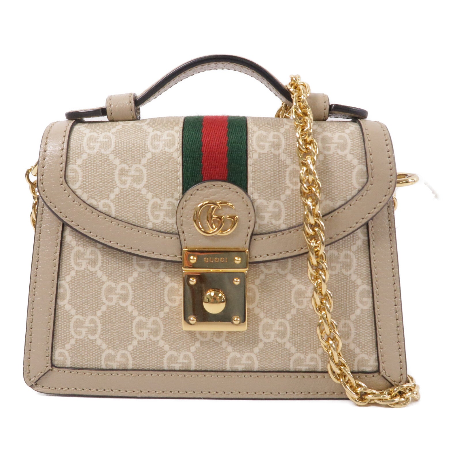 GUCCI 塗層帆布Ophidia GG Mini鏈帶手挽肩背兩用袋