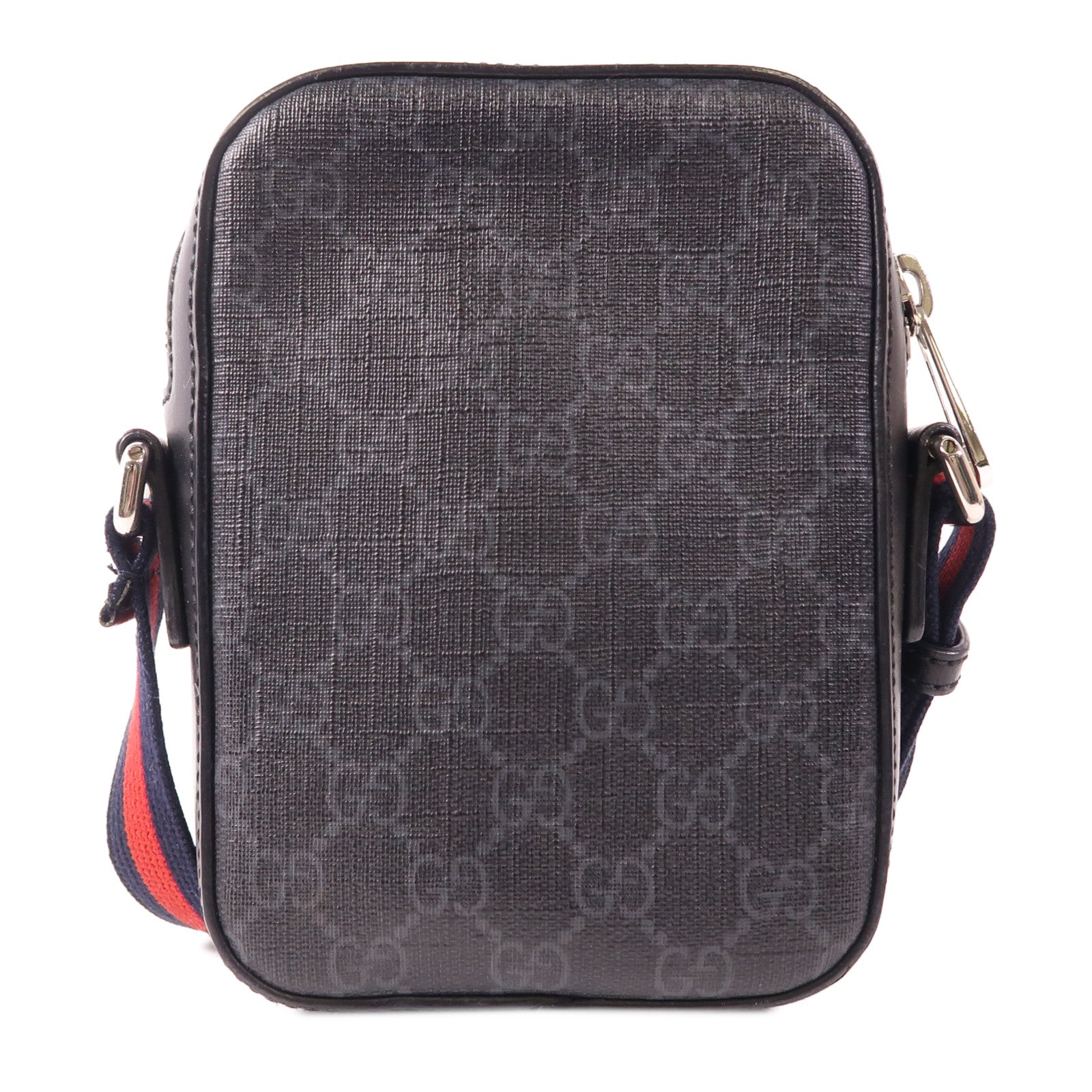 GUCCI 塗層帆布/牛皮皮革GG Supreme銀扣肩背袋