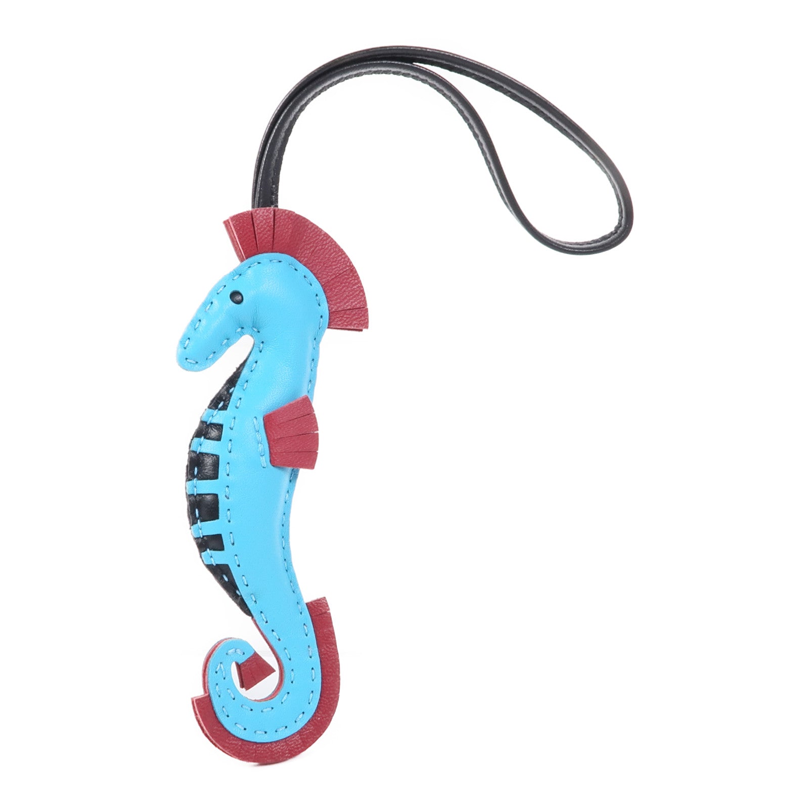 HERMES Seahorse Hanging Charm Swift Leather Light Blue/Red