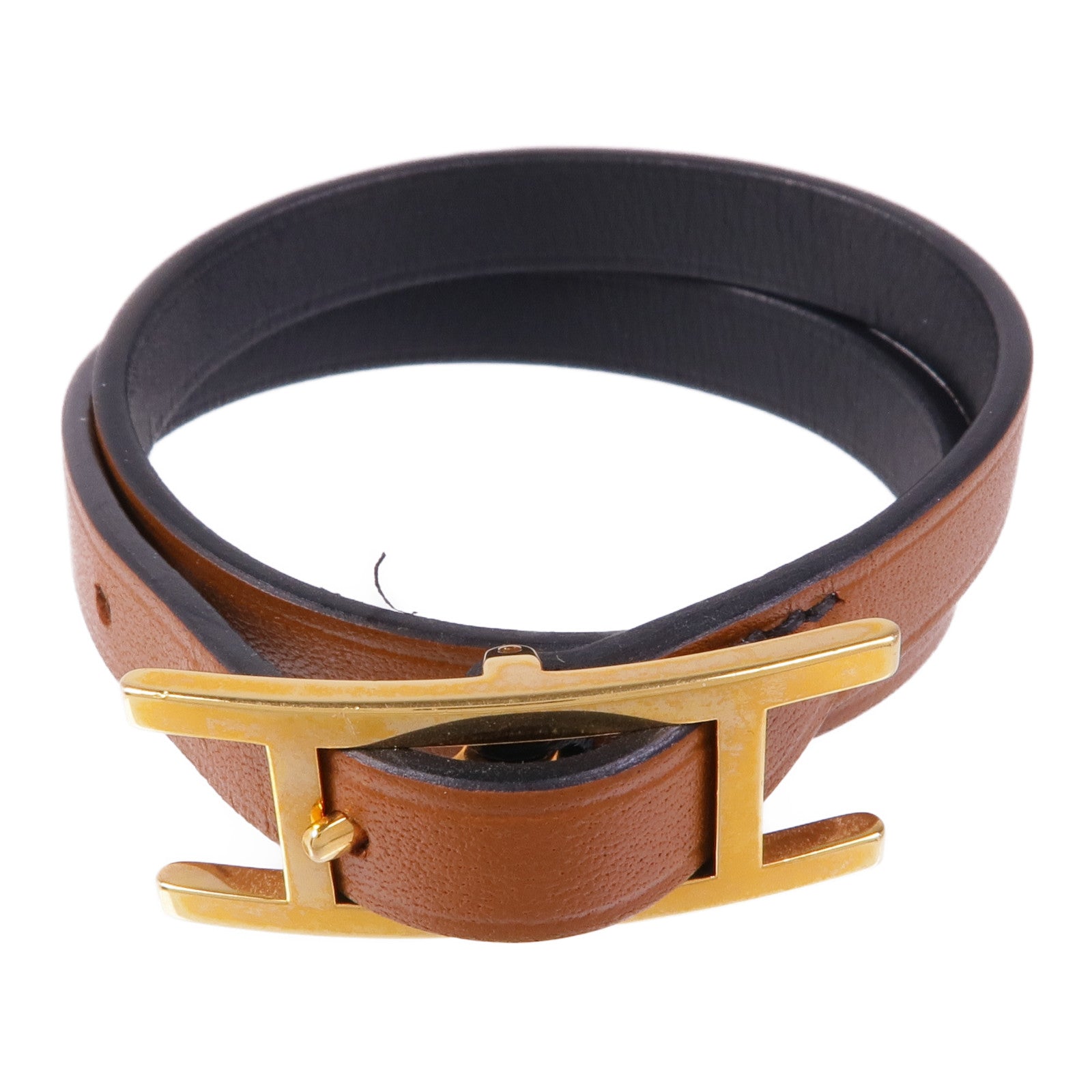 HERMES GHW Behapi Double Tour Bracelet Veau Swift Leather Brown Black