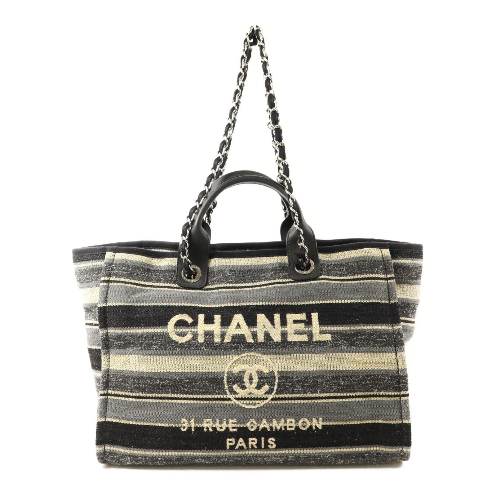 CHANEL 帆布Deauville銀扣手挽肩背兩用袋