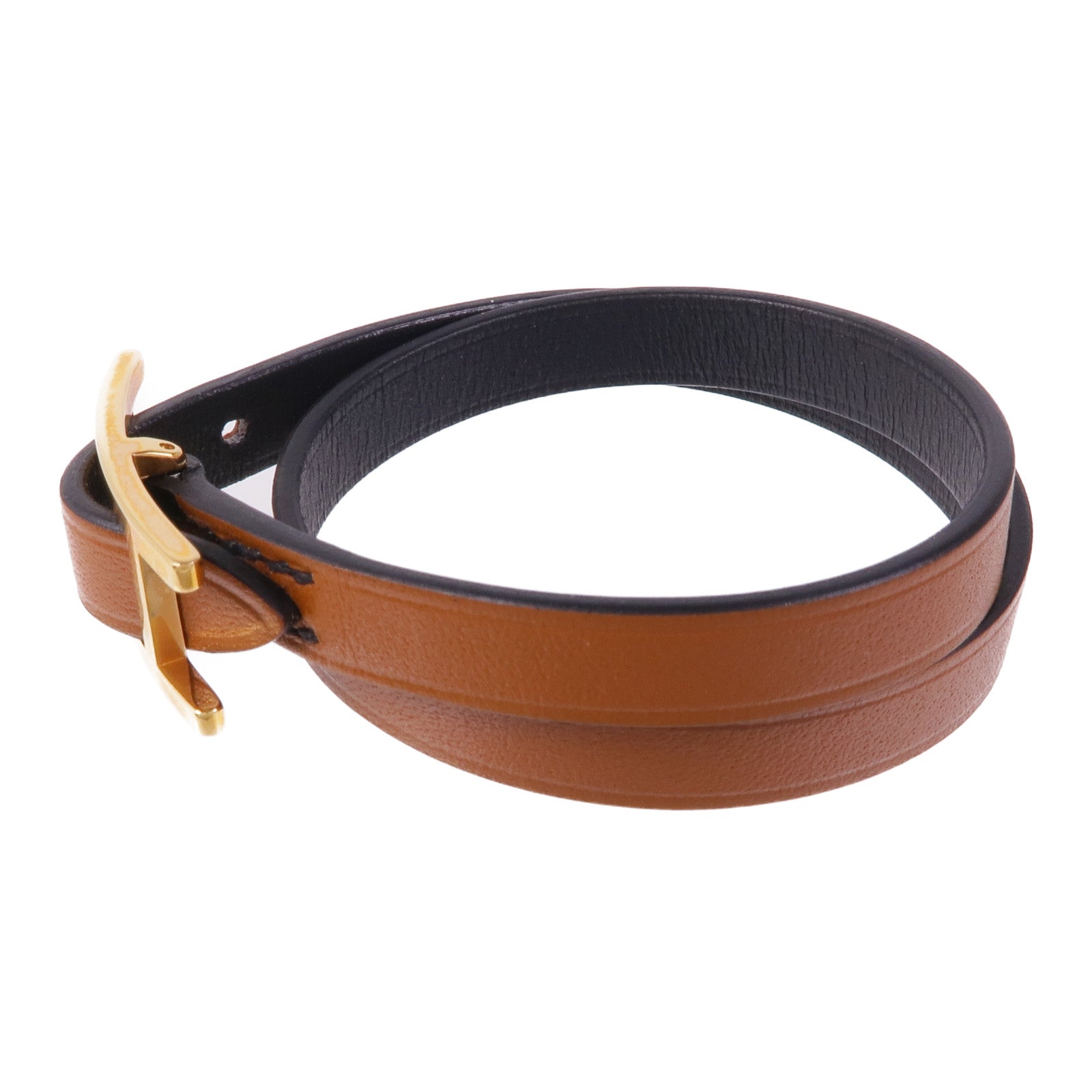 HERMES GHW Behapi Double Tour Bracelet Veau Swift Leather Brown Black