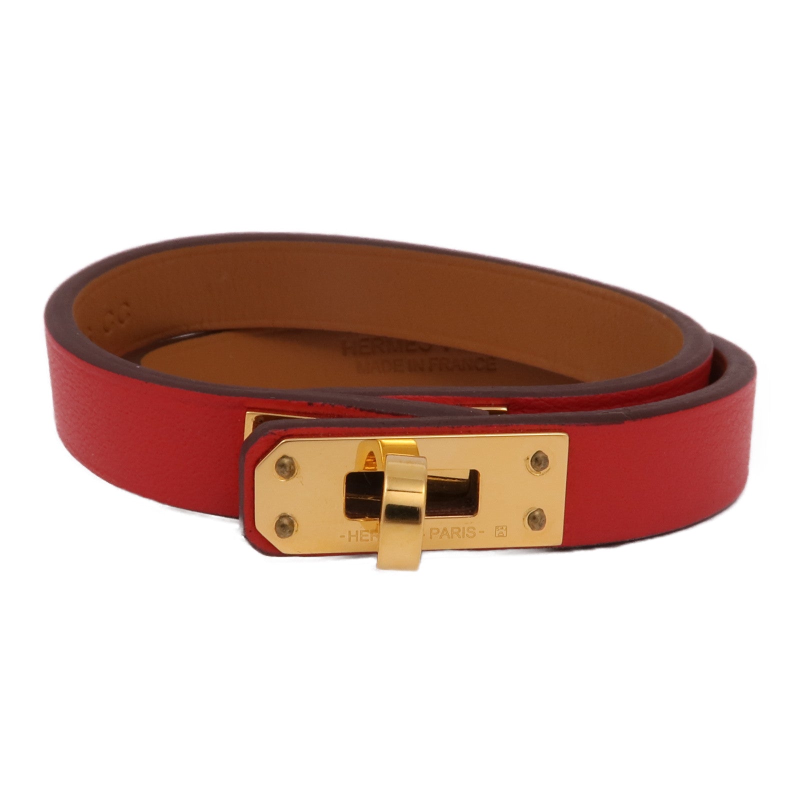 HERMES GHW Kelly Double Tour Bracelet Swift Leather Red