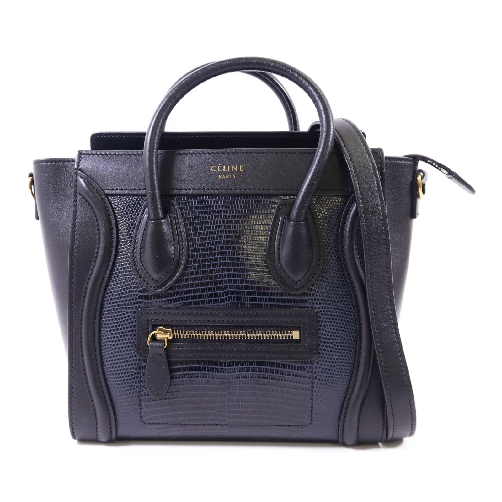 CELINE 蜥蝪皮革/牛皮皮革Nano Luggage金扣手挽肩背兩用袋