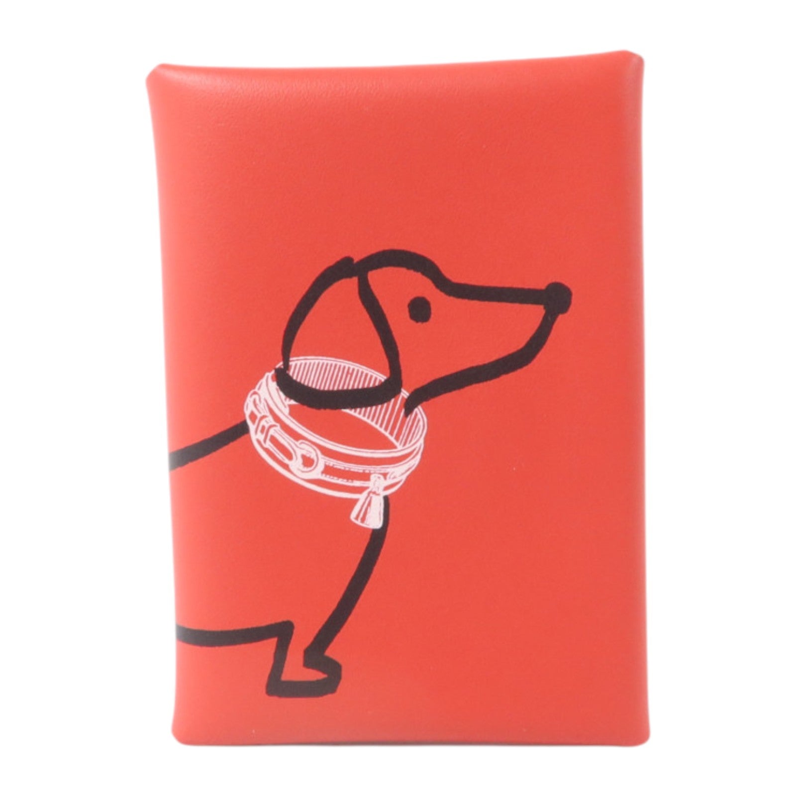 HERMES Swift皮革Calvi Duo (Teckel A Collier)銀扣卡片套Rouge De Coeur