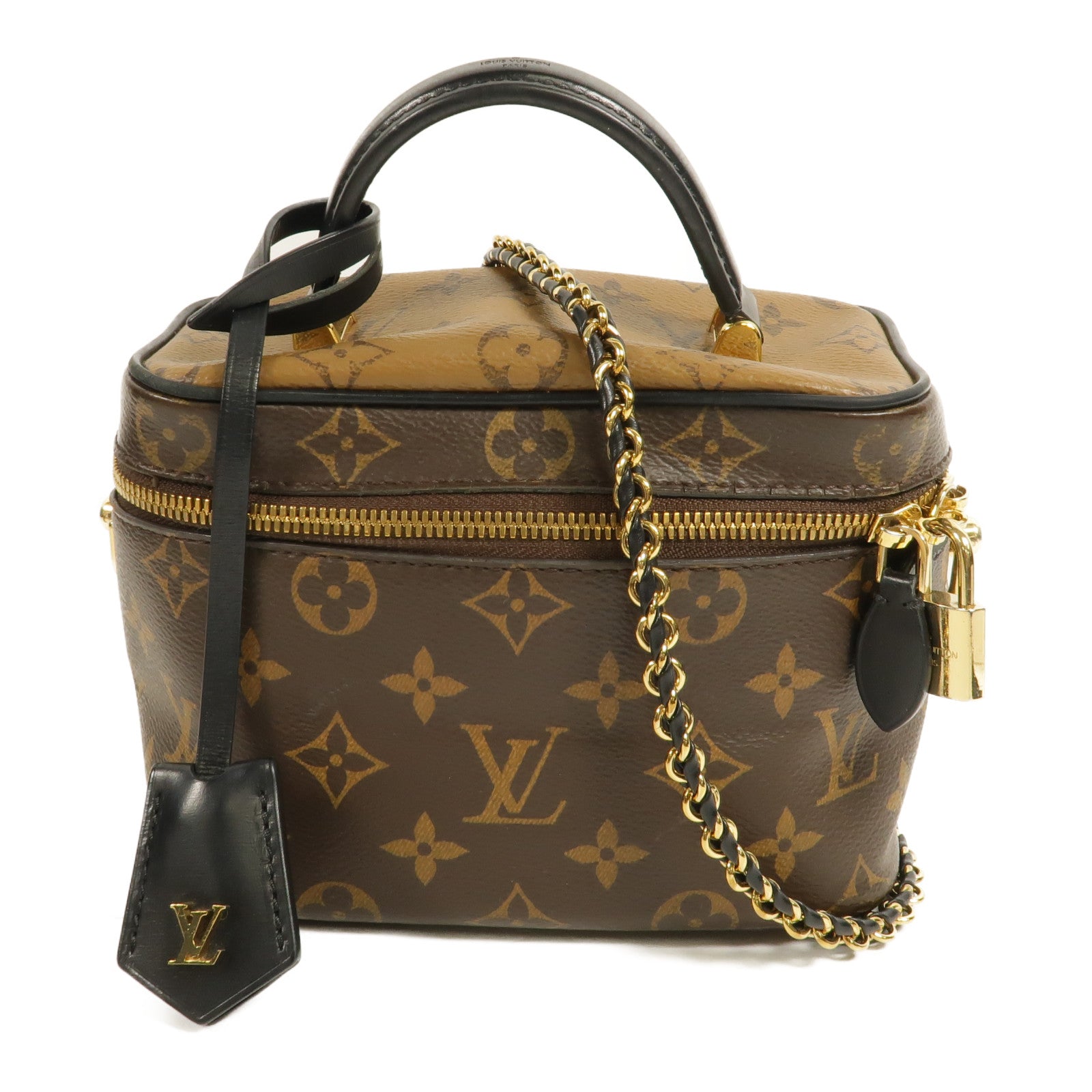 LOUIS VUITTON Monogram Reverse Vanity PM金扣手挽肩背兩用袋棕色