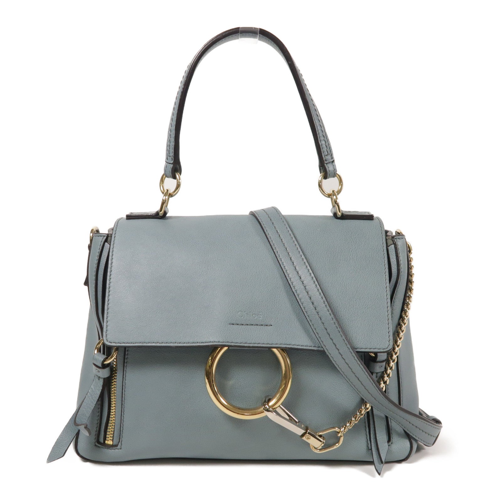 Chloe GHW Faye Day 2way Shoulder Bag Calfskin Leather Blue