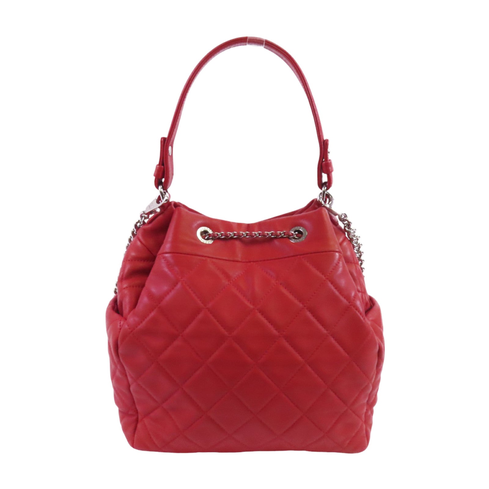 CHANEL 羊皮皮革2Way Bucket Bag銀扣鏈帶手挽肩背兩用袋