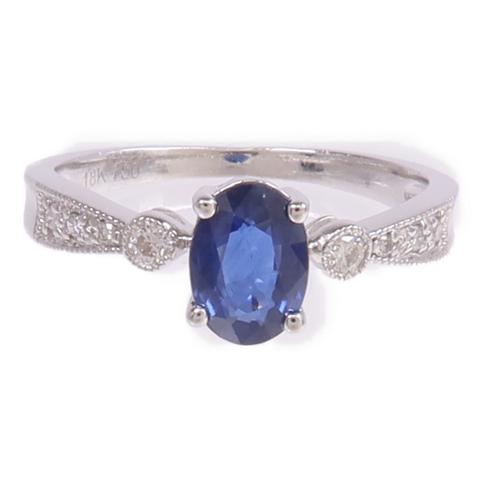 JEWELRY 18K白金Sapphire Diamond Ring藍寶石/鑽石戒指US#5.75