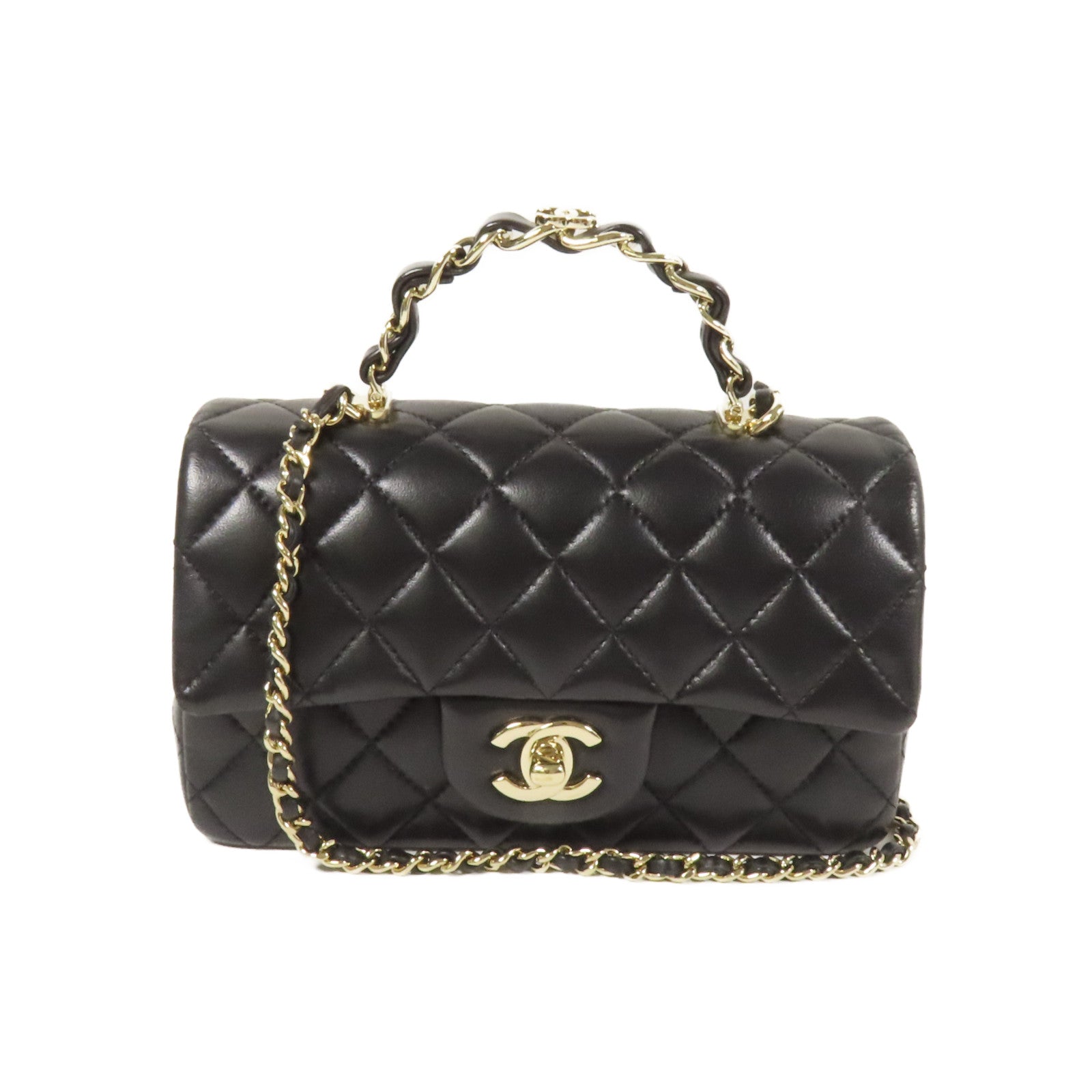 CHANEL 羊皮皮革23K Top Handle金扣手挽肩背兩用袋