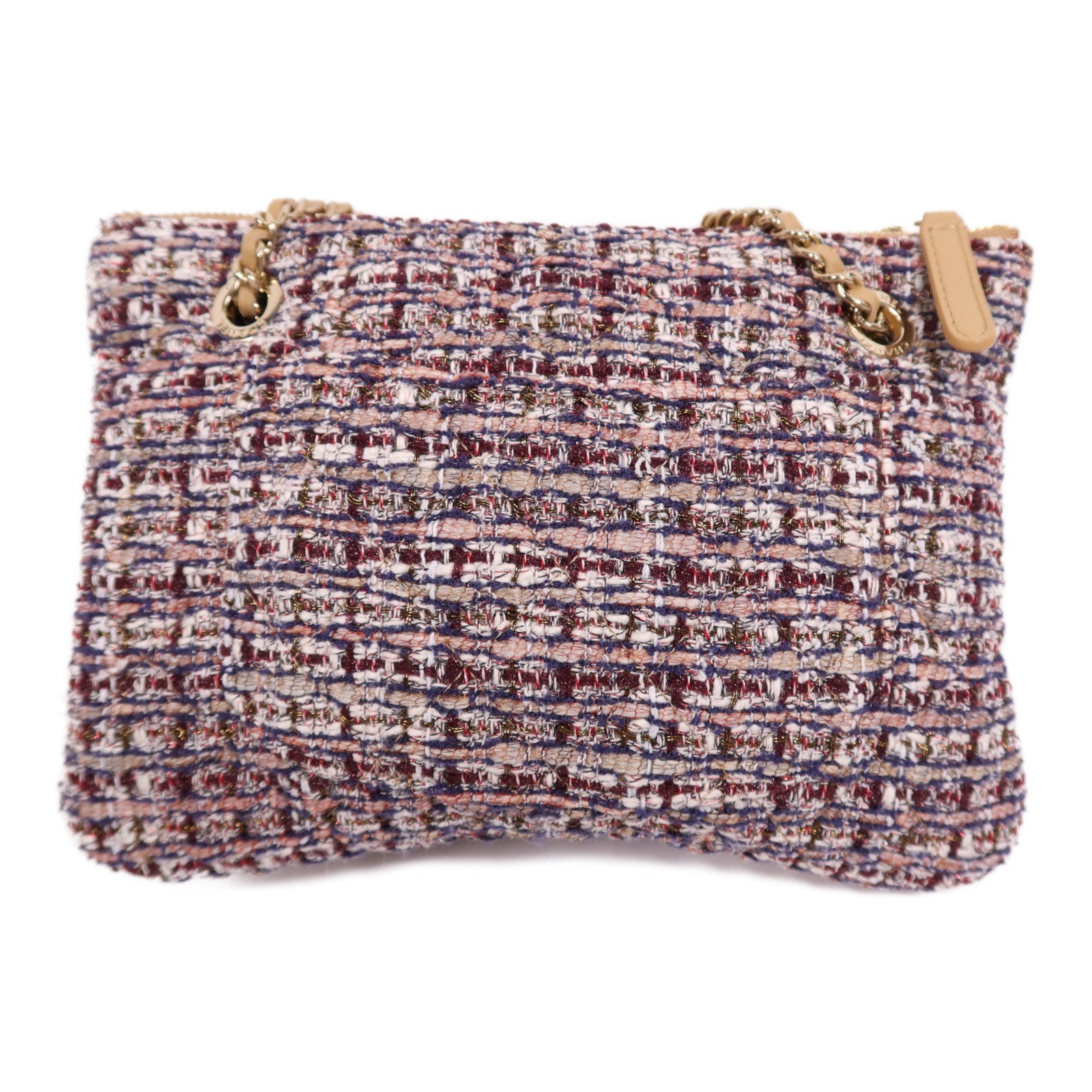 CHANEL 斜紋軟呢/羊皮皮革Chain Shoulder Bag金扣鏈帶肩背袋