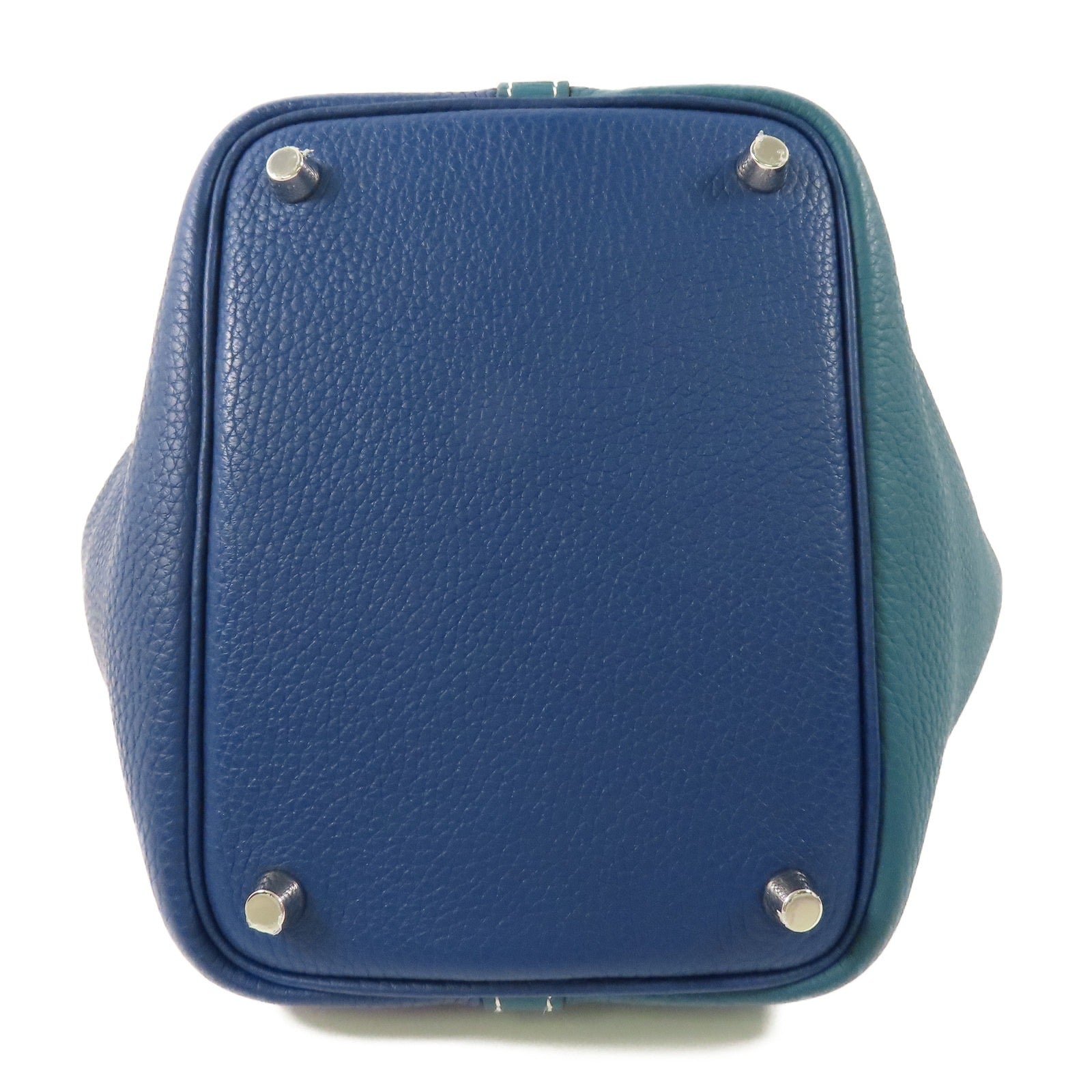 HERMES 【激減優惠】Clemence皮革Picotin PM銀扣手挽袋Vert Bosphore/Deep Blue