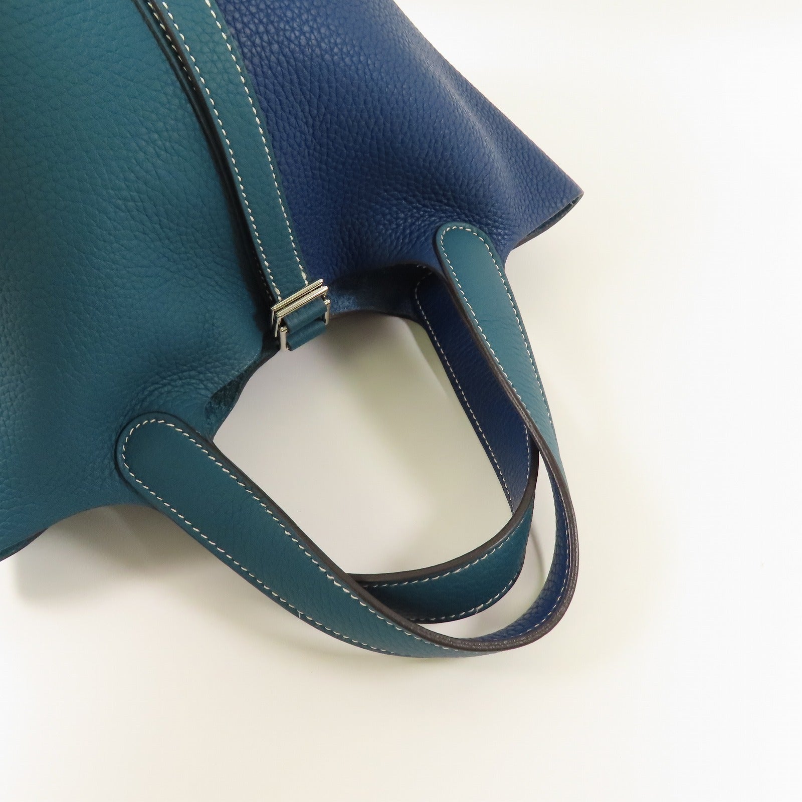 HERMES 【激減優惠】Clemence皮革Picotin PM銀扣手挽袋Vert Bosphore/Deep Blue