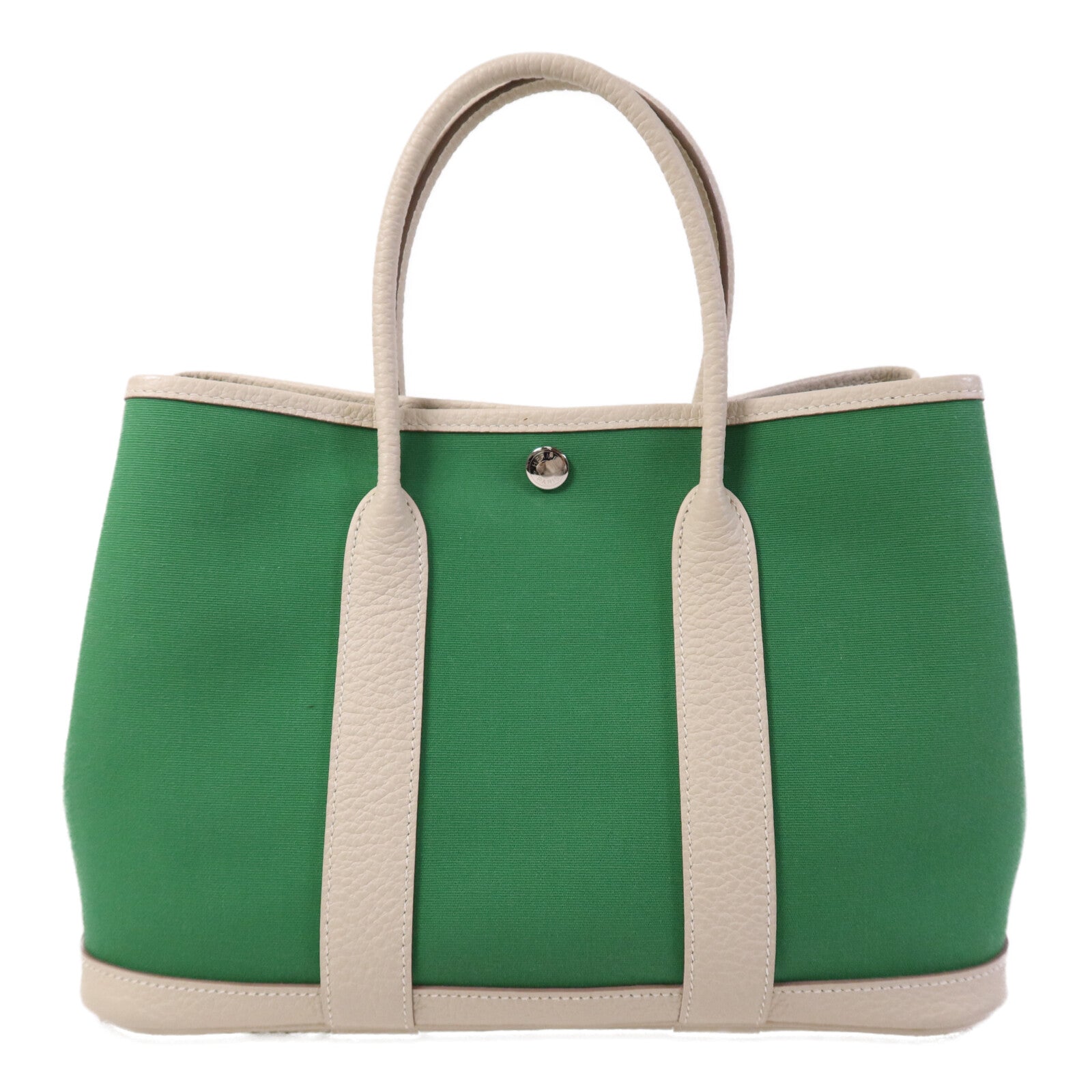 HERMES 帆布Garden Party TPM銀扣手挽袋Cactus/Craie
