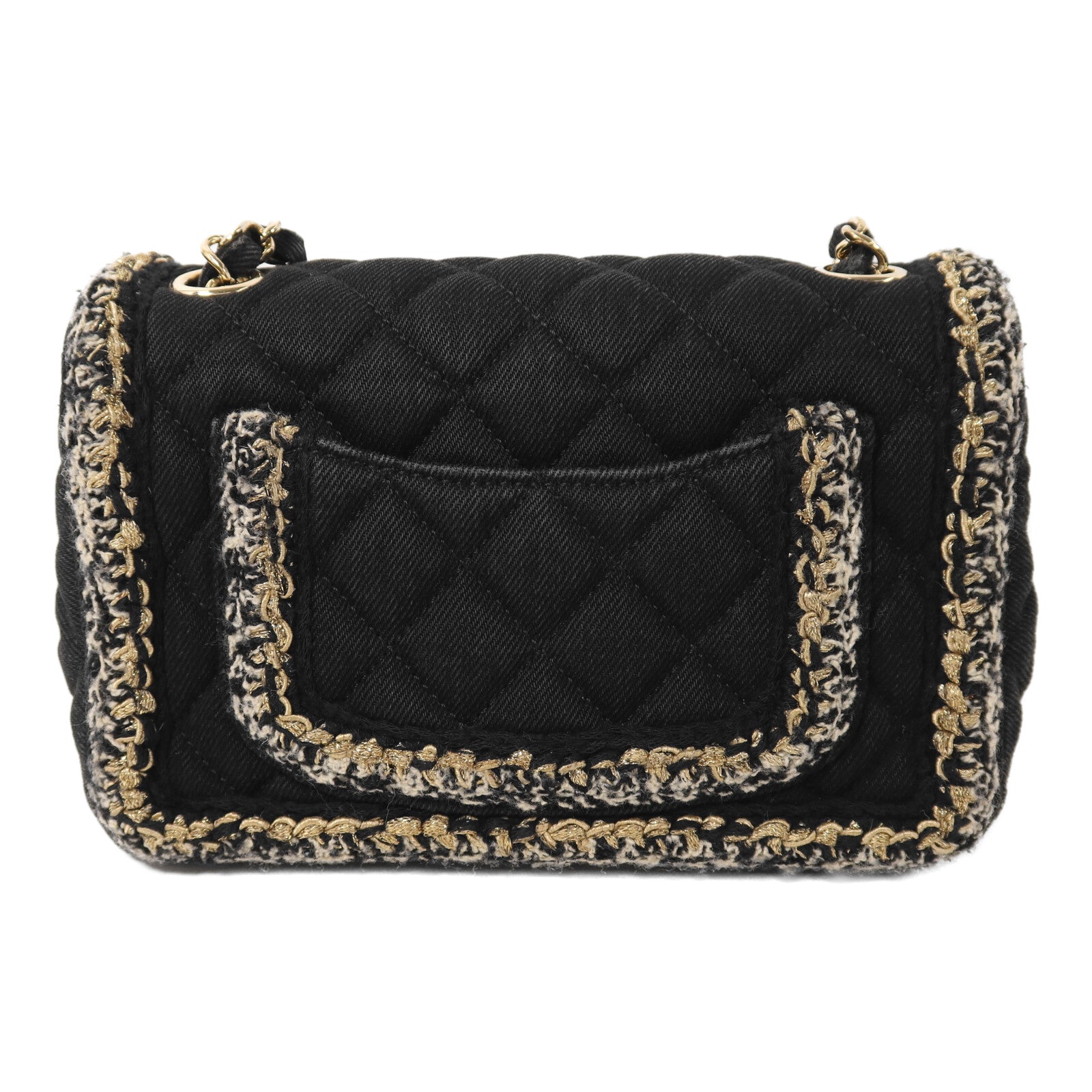 CHANEL 牛仔布Chain Shoulder金扣鏈帶肩背袋