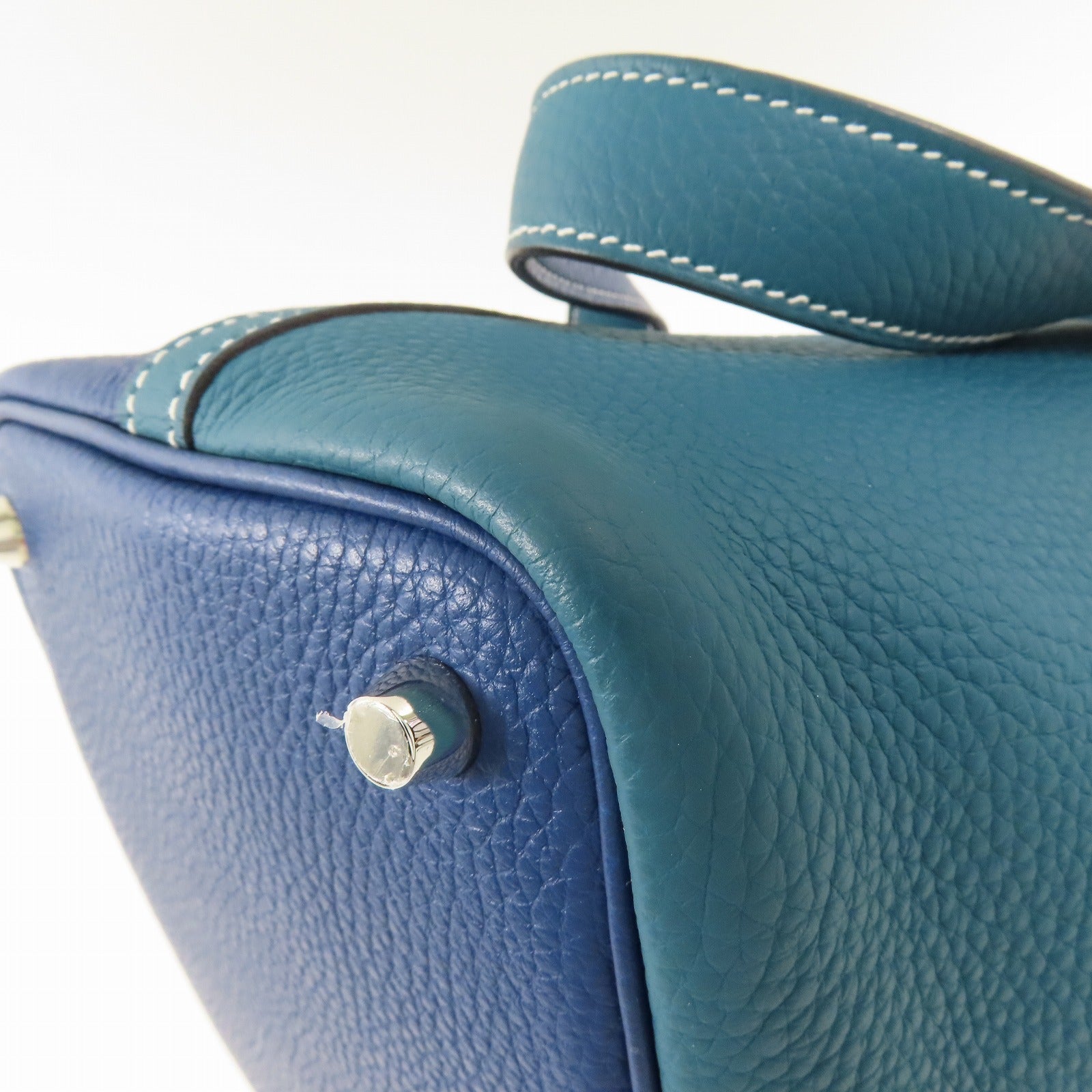 HERMES 【激減優惠】Clemence皮革Picotin PM銀扣手挽袋Vert Bosphore/Deep Blue