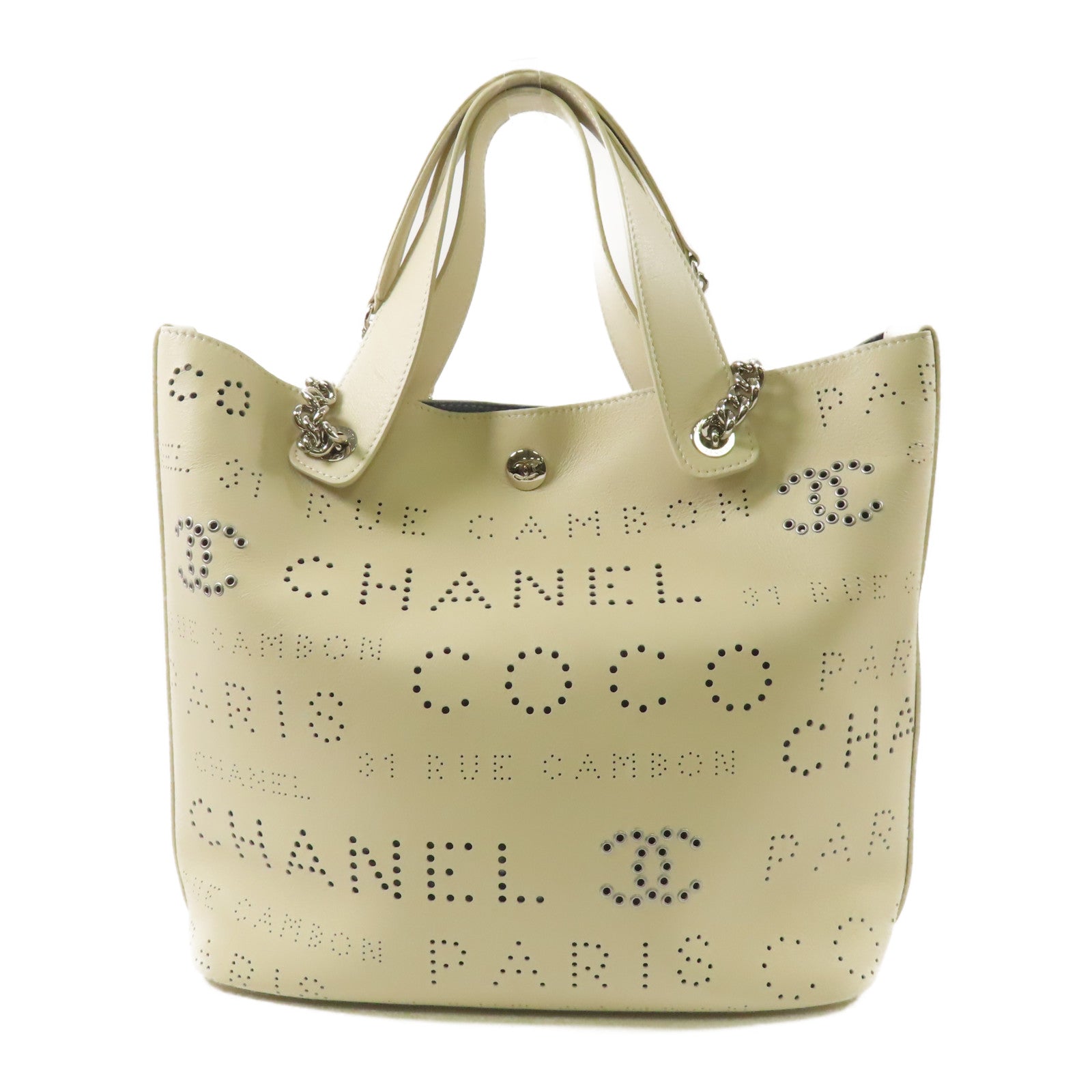 CHANEL CC SHW Chain Tote Shoulder Bag Calfskin Leather White