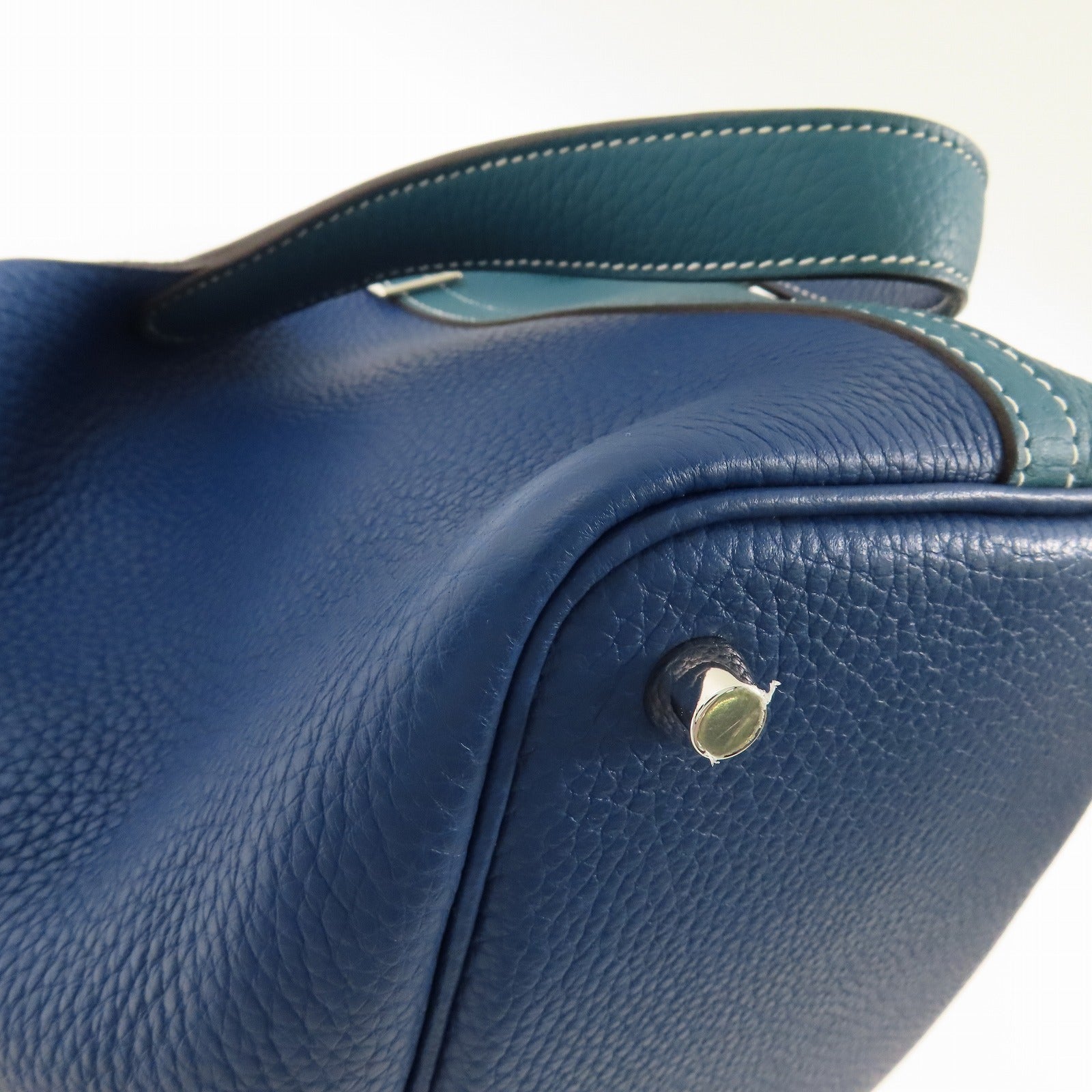 HERMES 【激減優惠】Clemence皮革Picotin PM銀扣手挽袋Vert Bosphore/Deep Blue