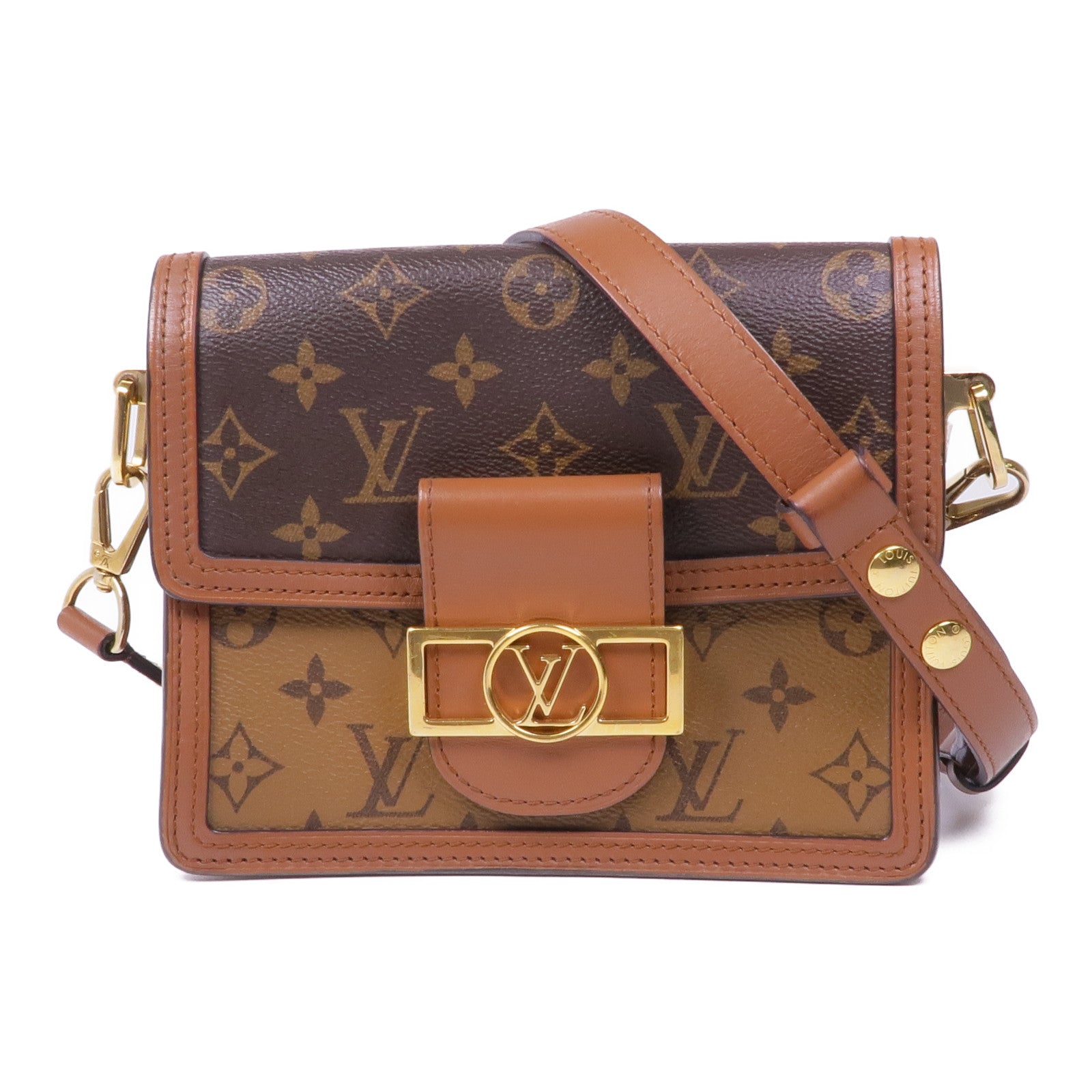 LOUIS VUITTON Monogram Reverse Mini Dauphine金扣肩背袋