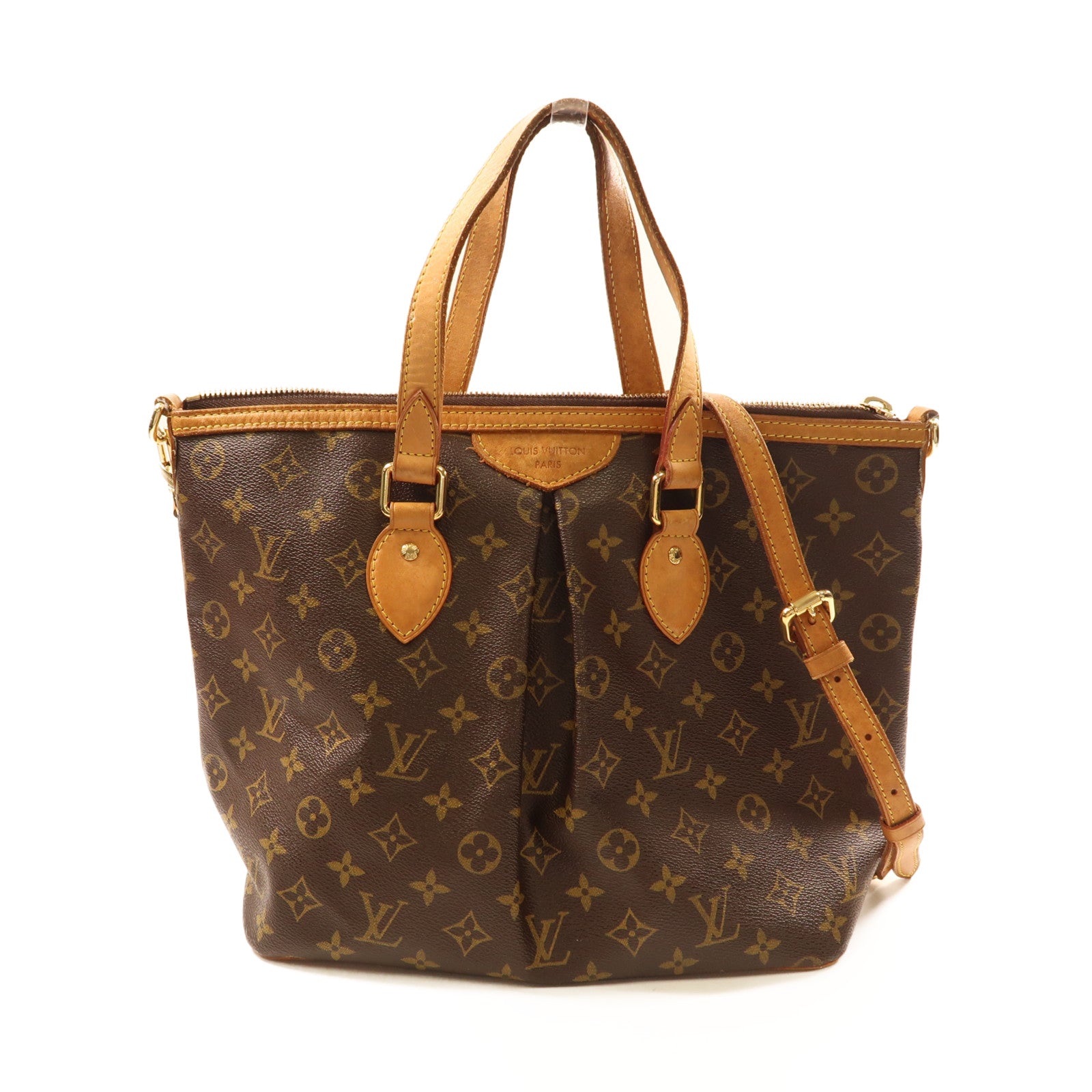 LOUIS VUITTON Monogram Palermo PM金扣手挽肩背兩用袋棕色
