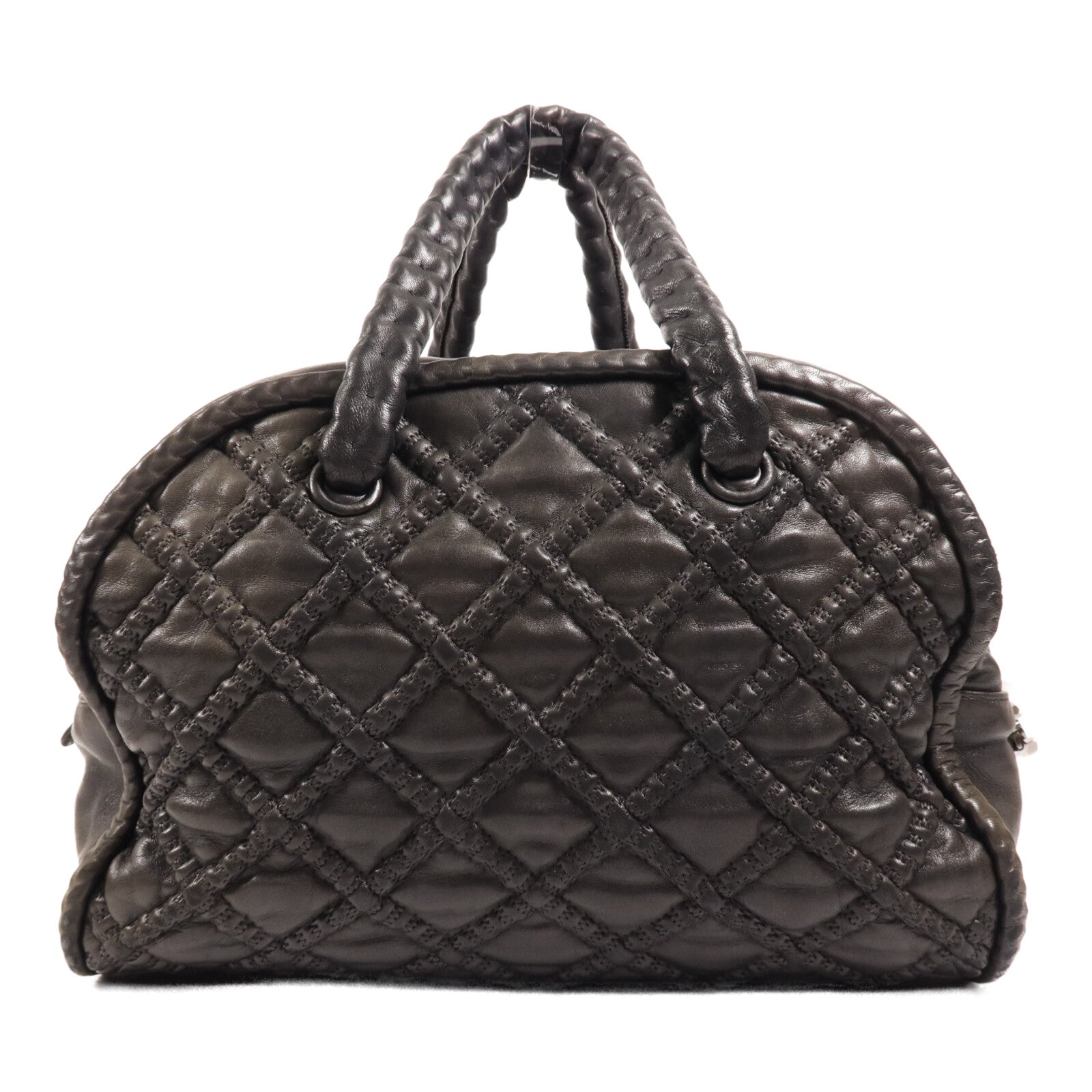 CHANEL 羊皮皮革Boston Bag銀扣手挽袋