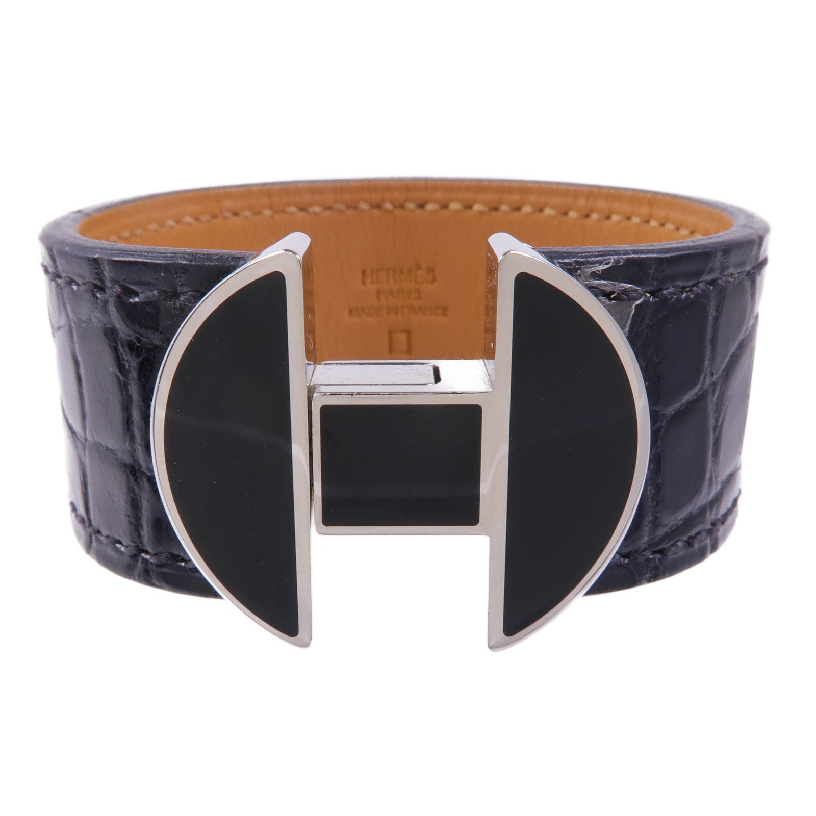 HERMES 鱷魚皮革2002 Manchette銀扣手帶