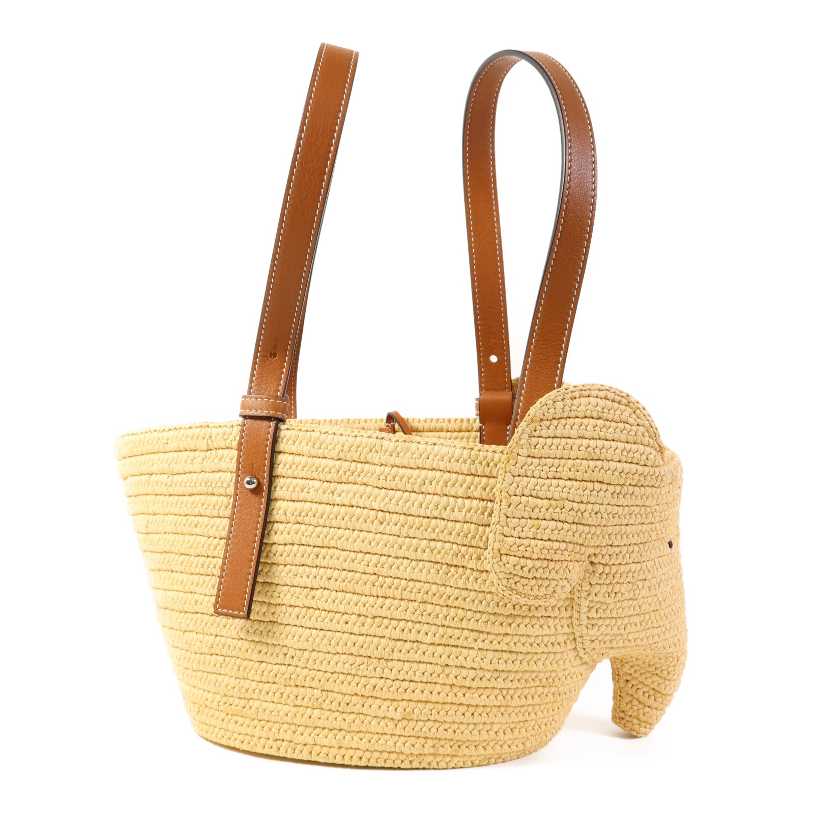 LOEWE 酒椰/牛皮皮革Small Elephant Basket Bag銀扣肩背袋/手挽袋